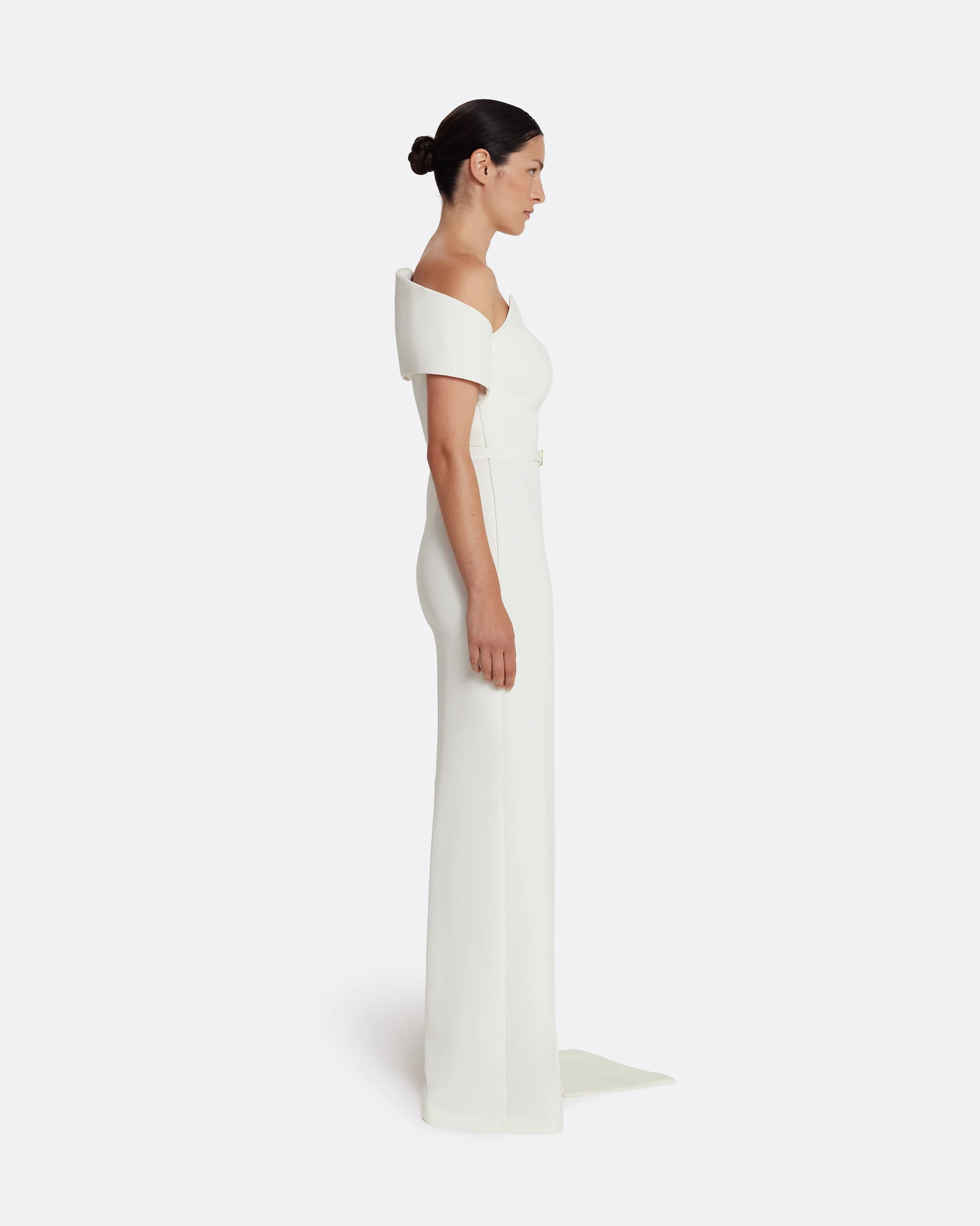 Giorgia Long Dress in Ivory with Embellished Belt - Image 9