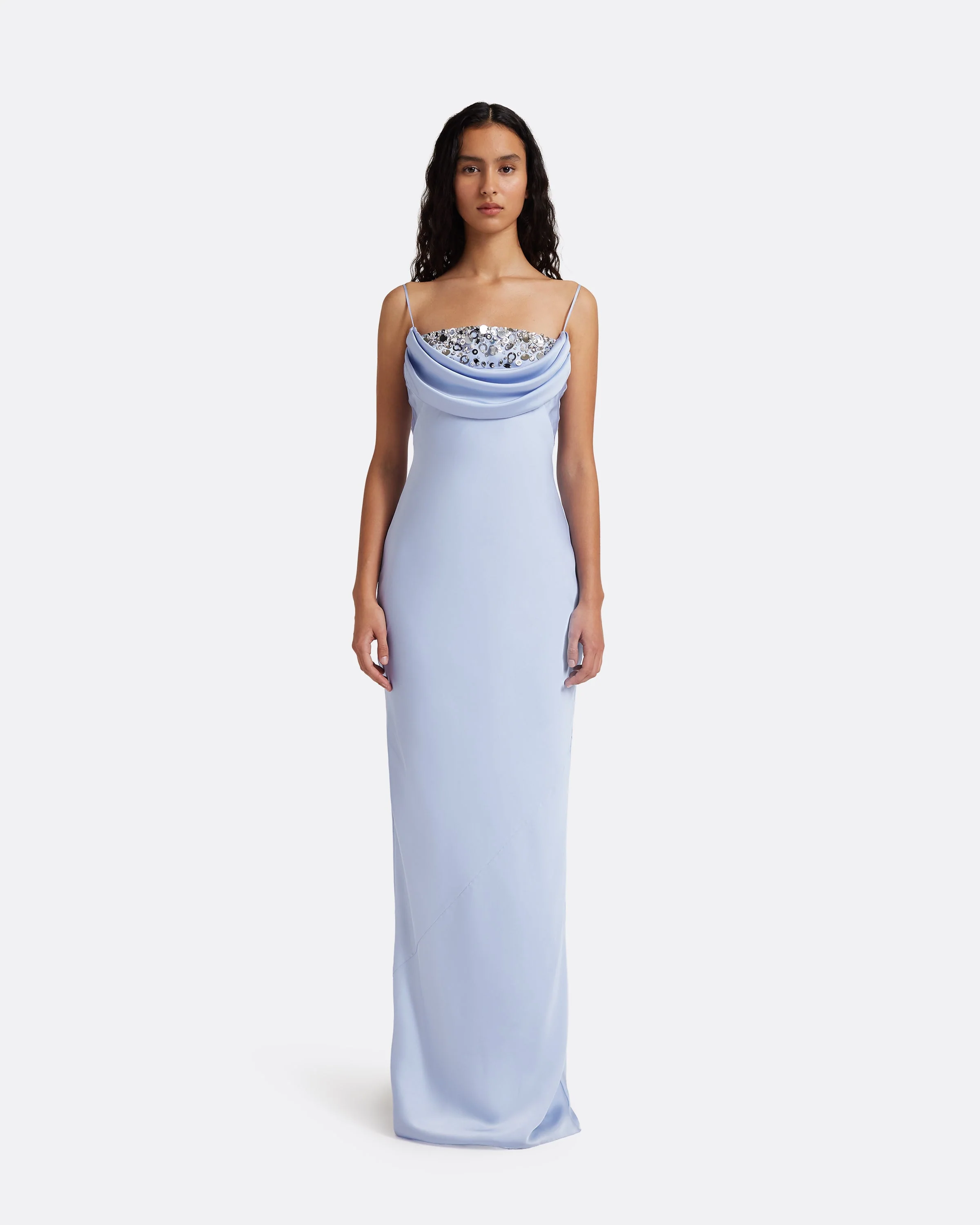 Jules Long Dress in Soft Sky with Crystal Embellishment - Image 6
