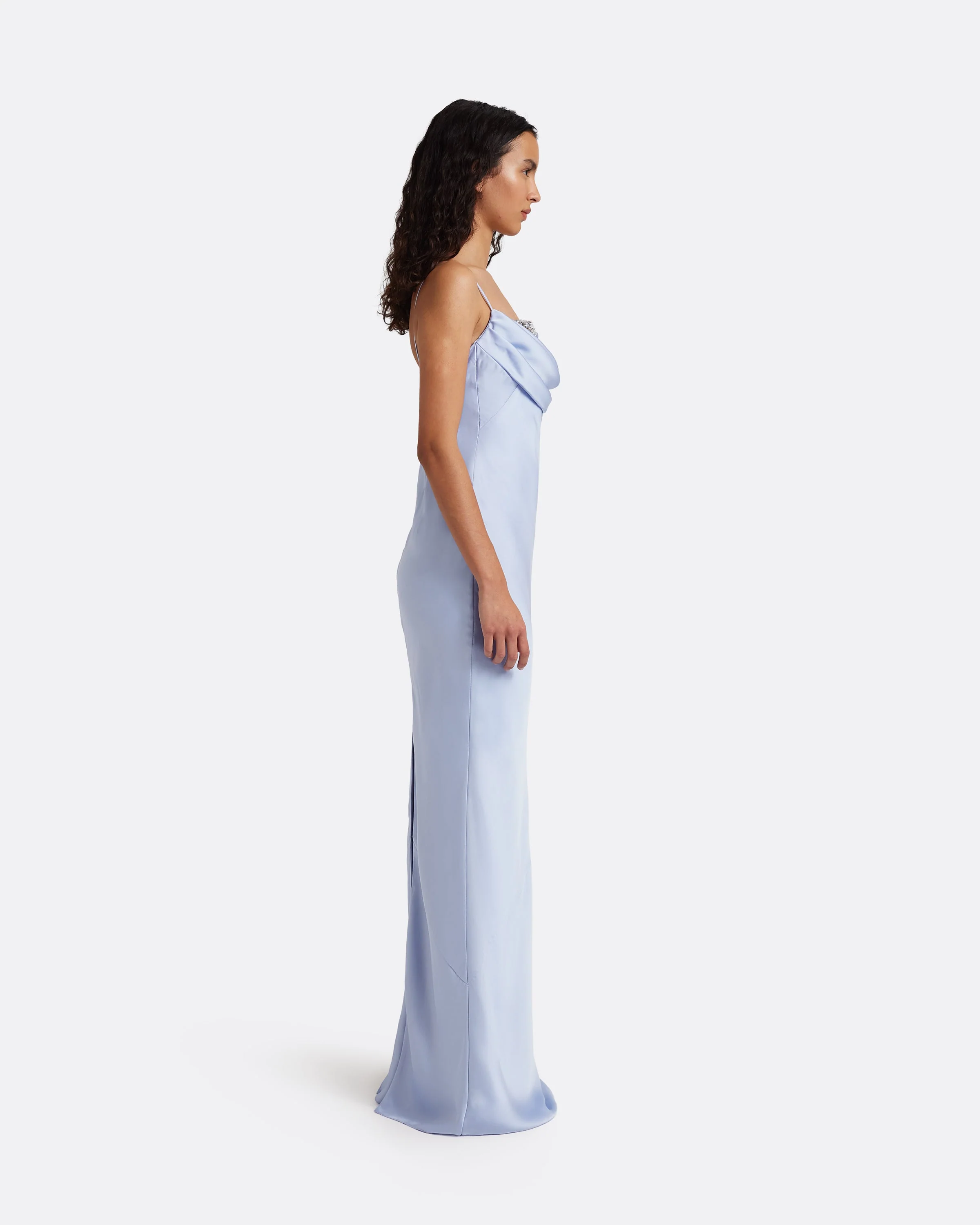 Jules Long Dress in Soft Sky with Crystal Embellishment - Image 9