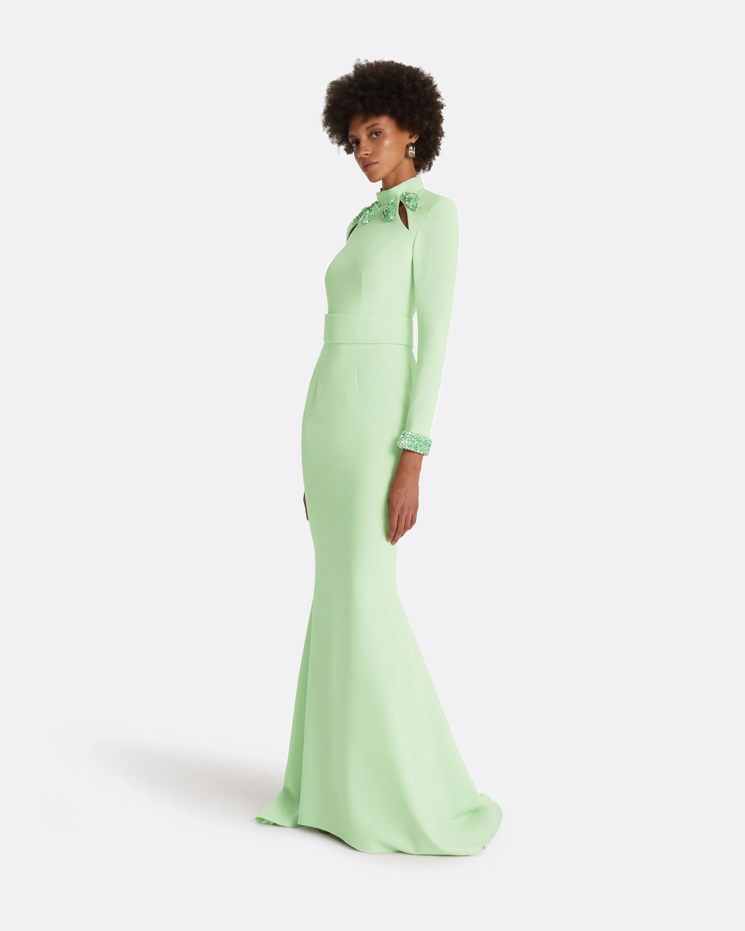 Kamala Aloe & Curled Leaf Embroidery Long Dress - Image 9
