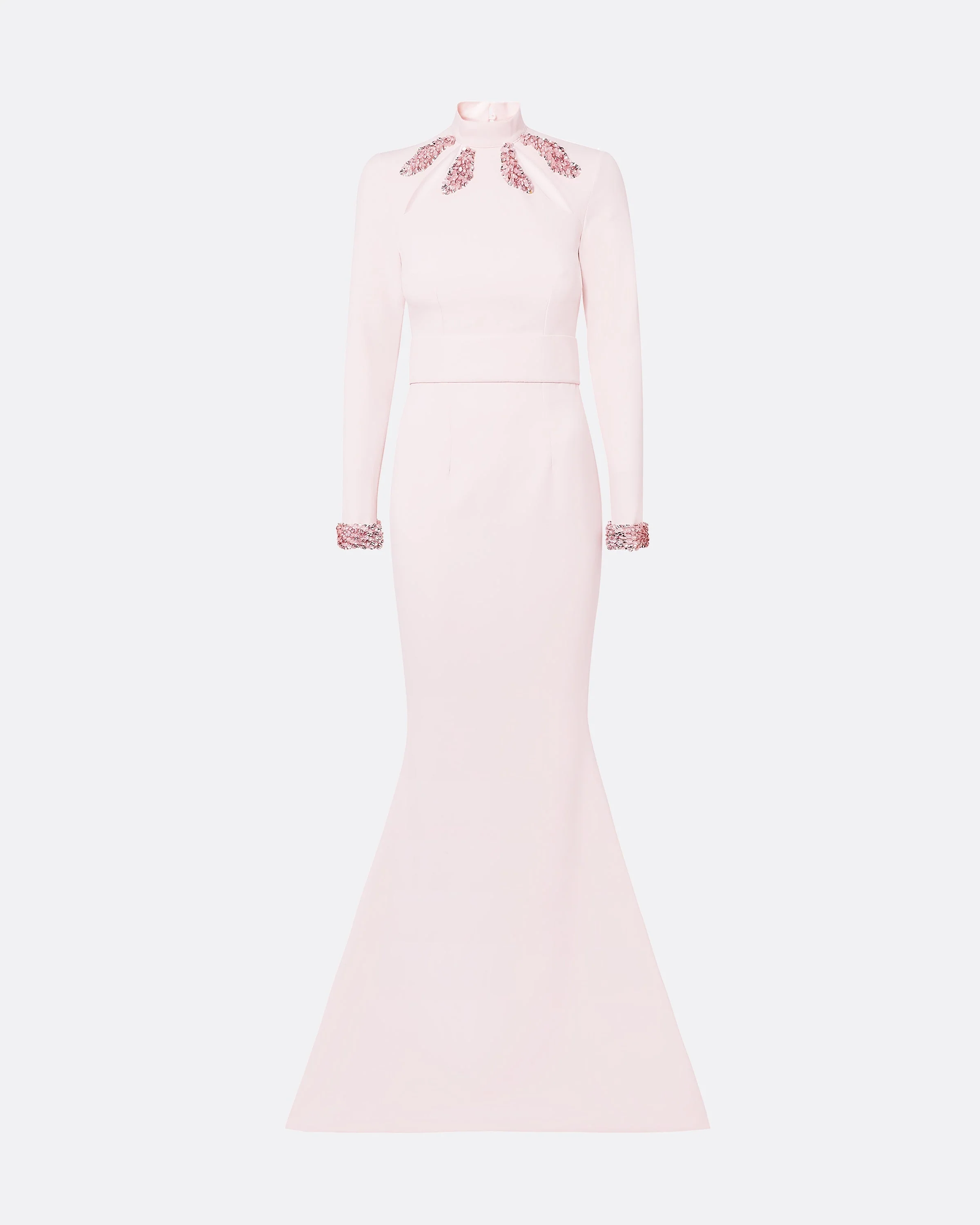 Kamala Pale Pink & Curled Leaf Embroidery Long Dress - Image 20