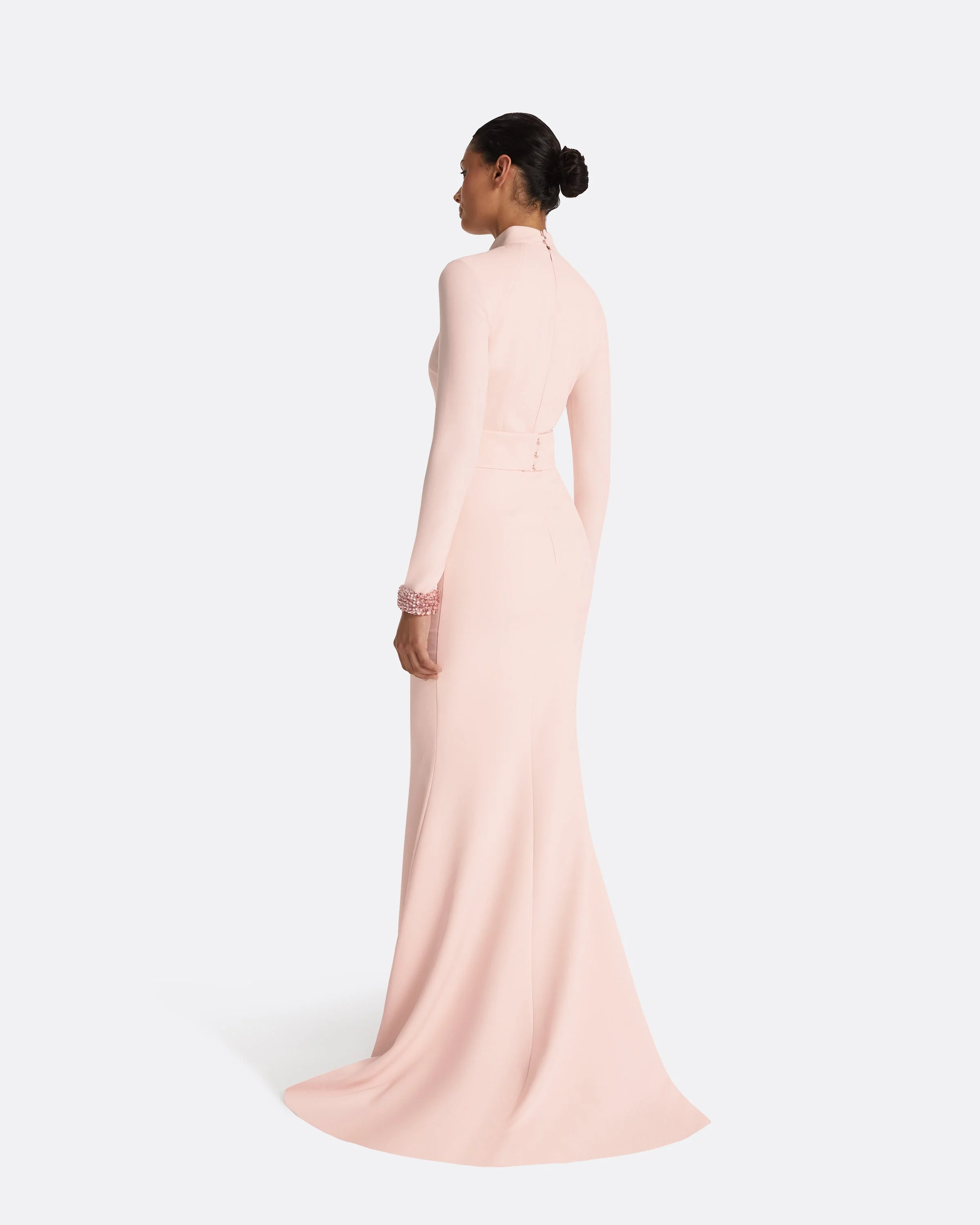 Kamala Pale Pink & Curled Leaf Embroidery Long Dress - Image 7