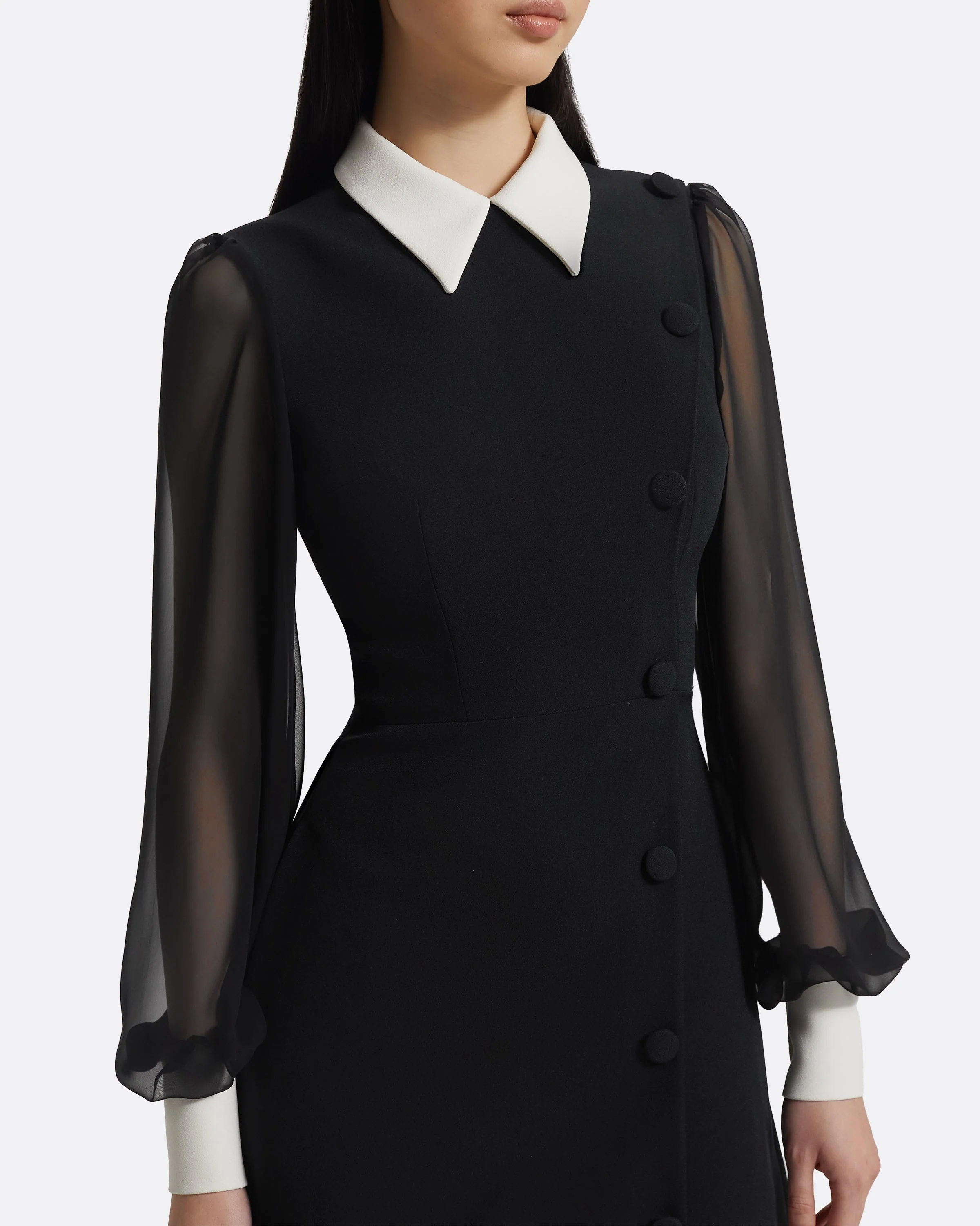 Karena Short Dress in Ivory on Black - Image 3