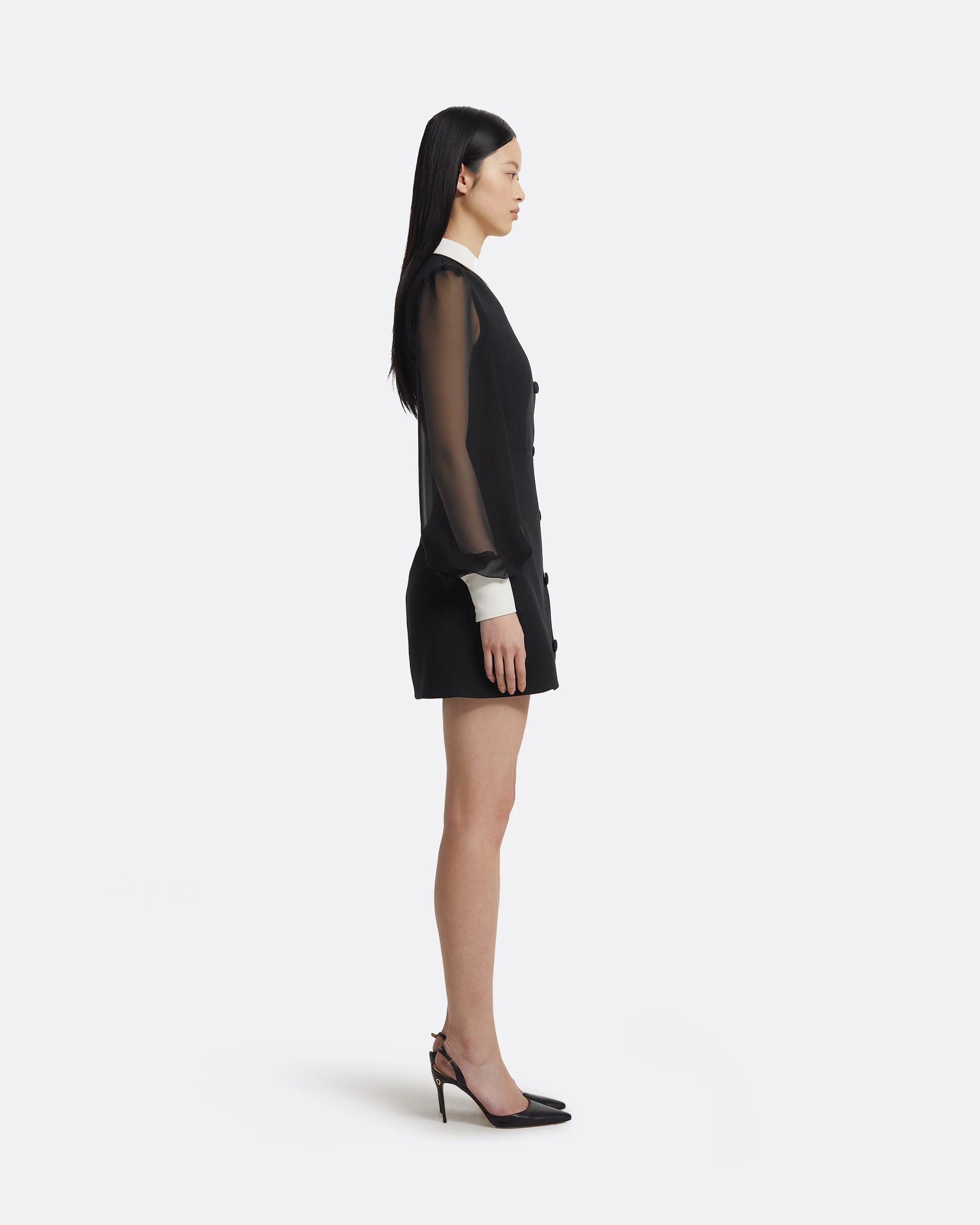 Karena Short Dress in Ivory on Black - Image 4