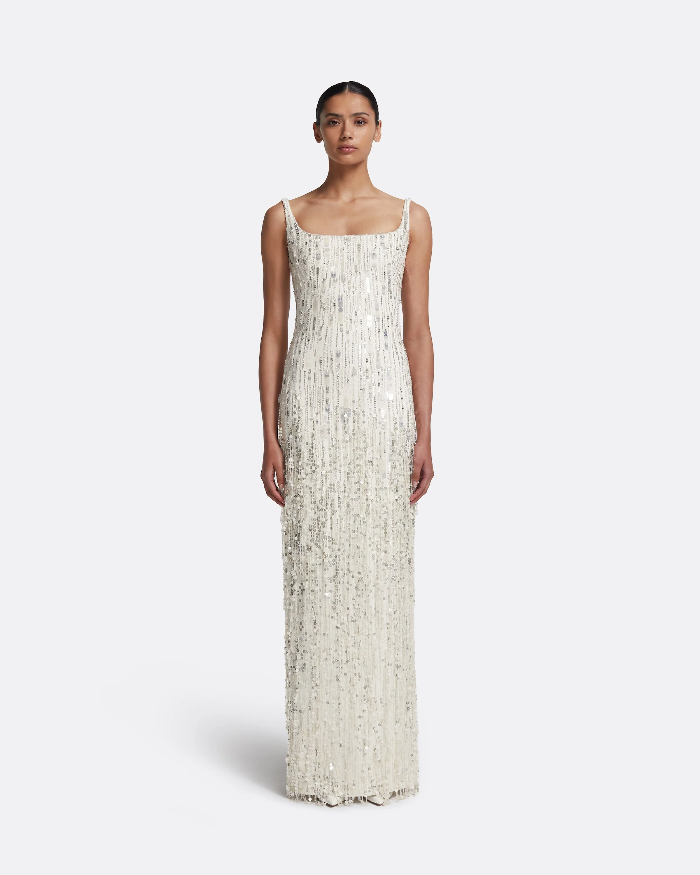 Kristena Long Dress in Ivory with Crystal Embellishment - Image 6