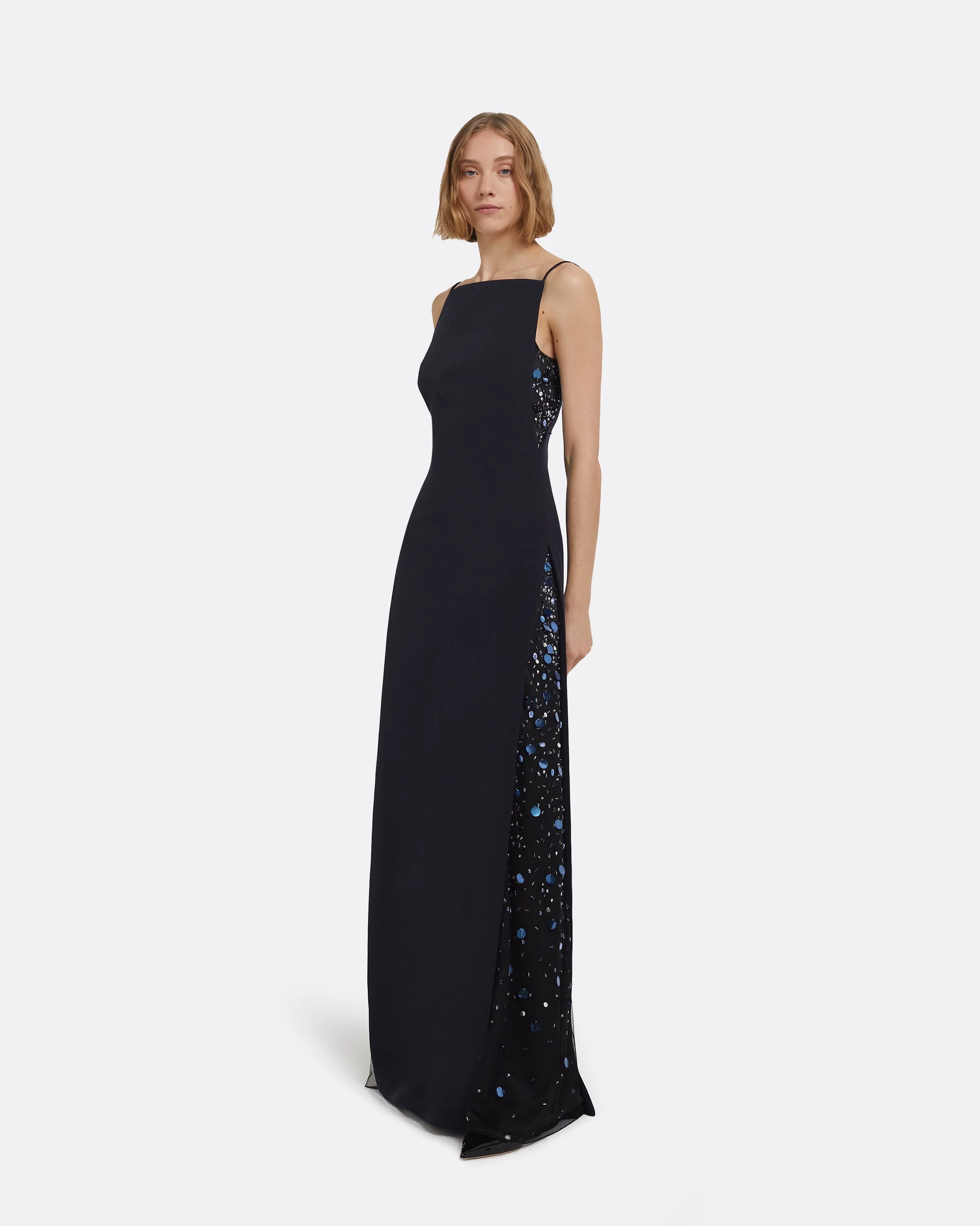 Leah Long Dress in Midnight Navy with Multi-Blues Embellishments - Image 9