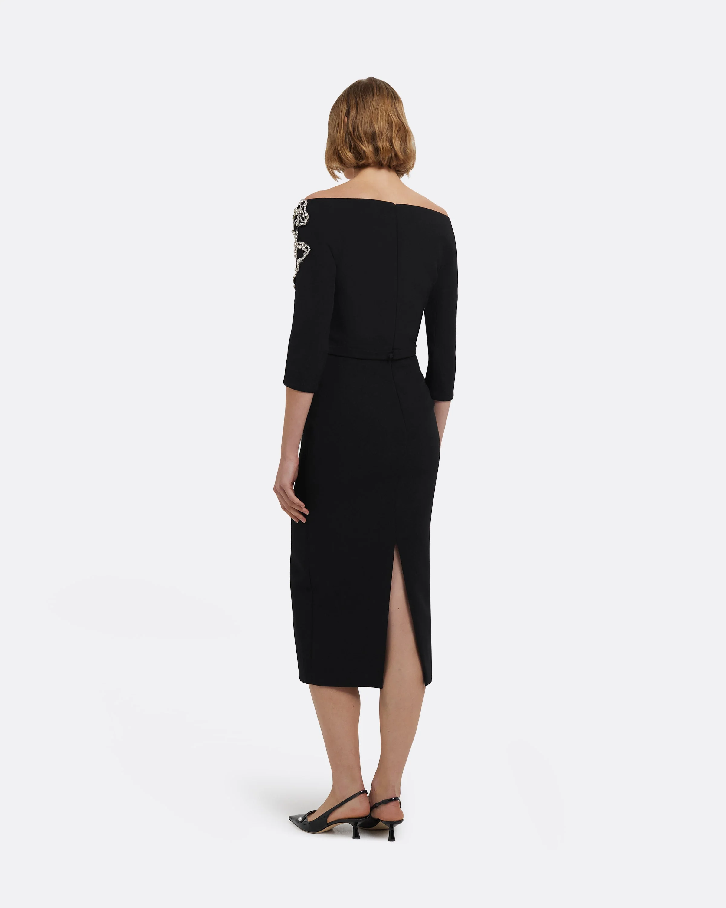 Linda Midi Dress in Black with Crystal Embellishments - Image 2