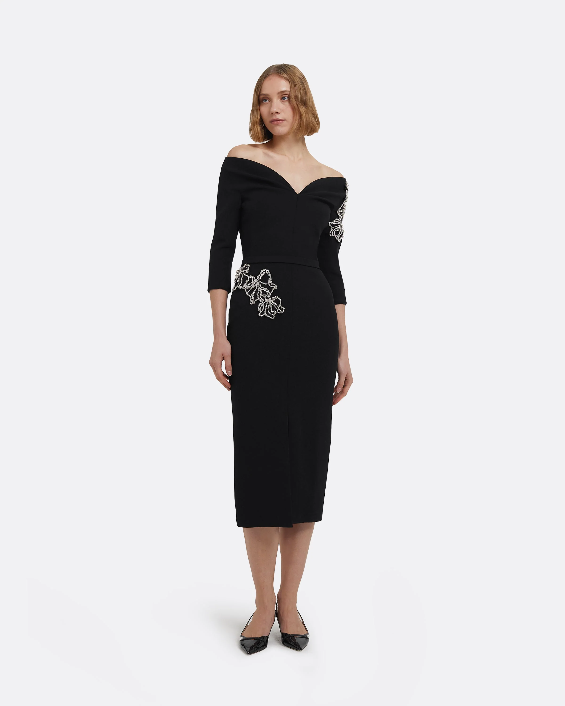 Linda Midi Dress in Black with Crystal Embellishments - Image 6