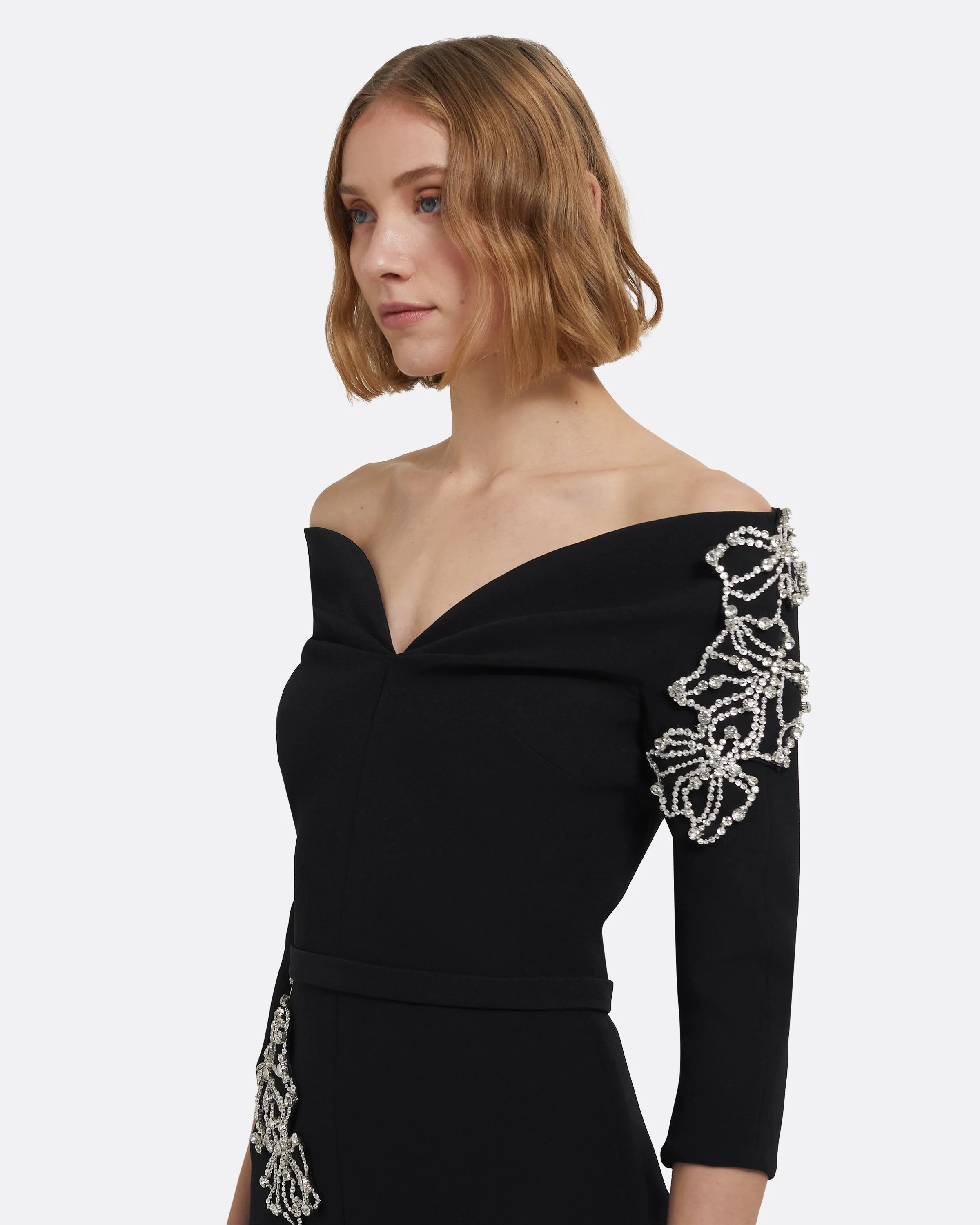 Linda Midi Dress in Black with Crystal Embellishments - Image 8