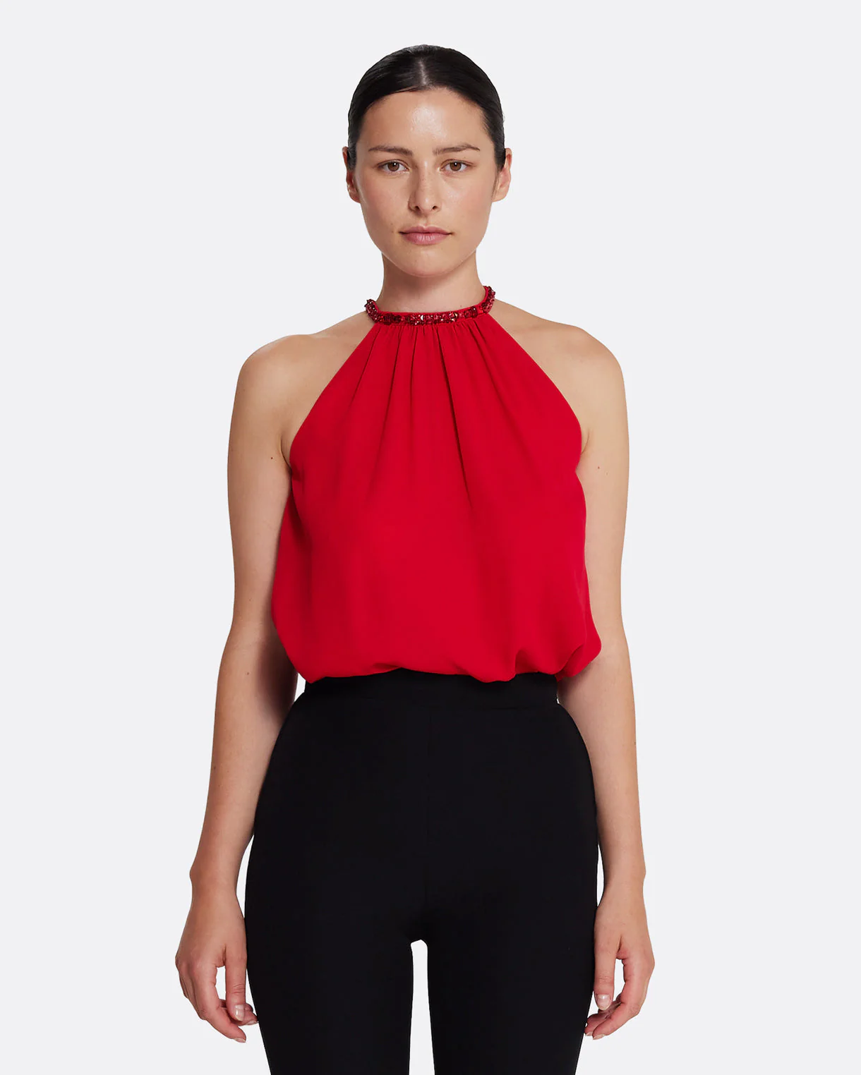 Lunetta Top in Azalea Red with Multi-reds - Image 9