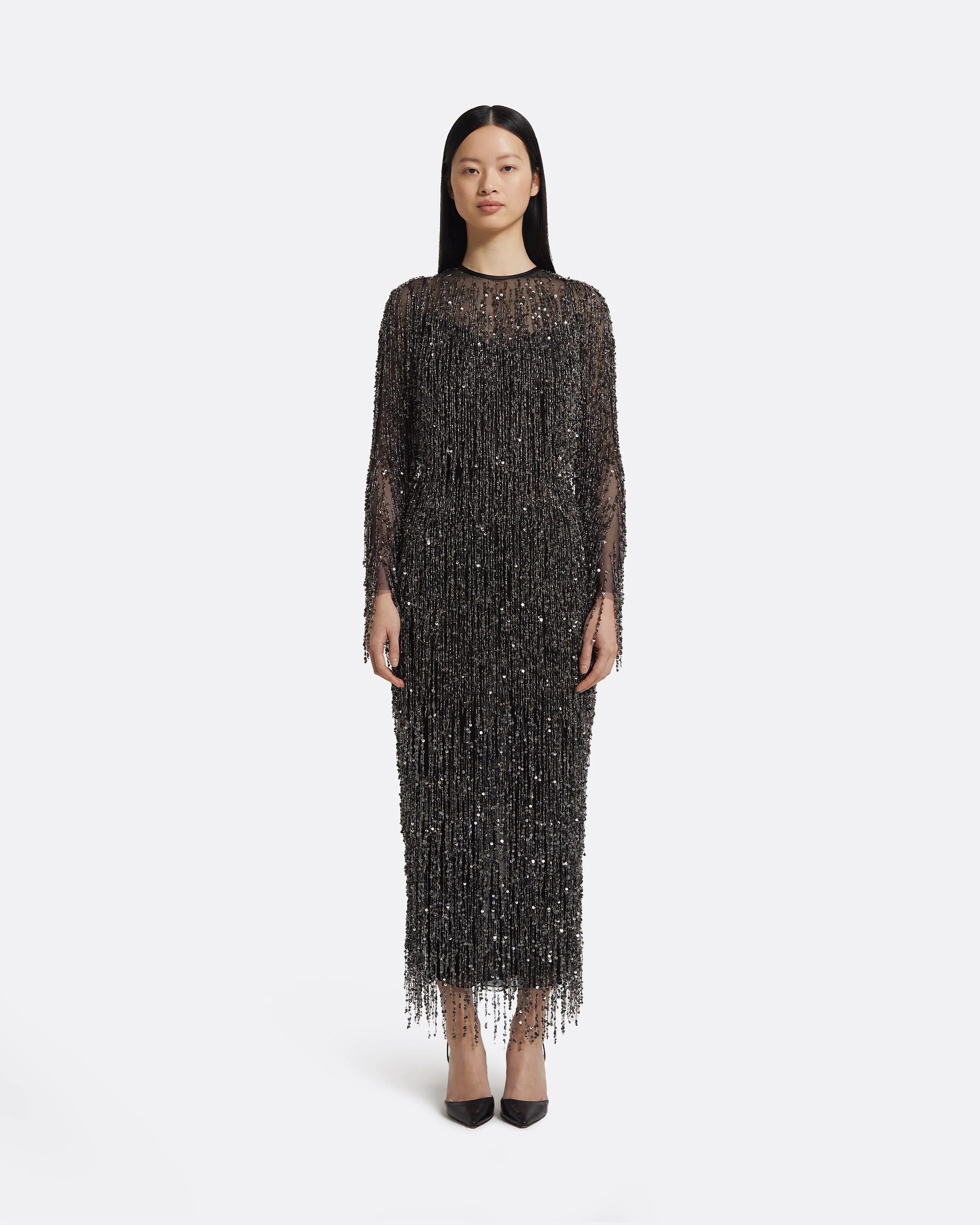 Lyran Midi Dress in Black with Gunmetal