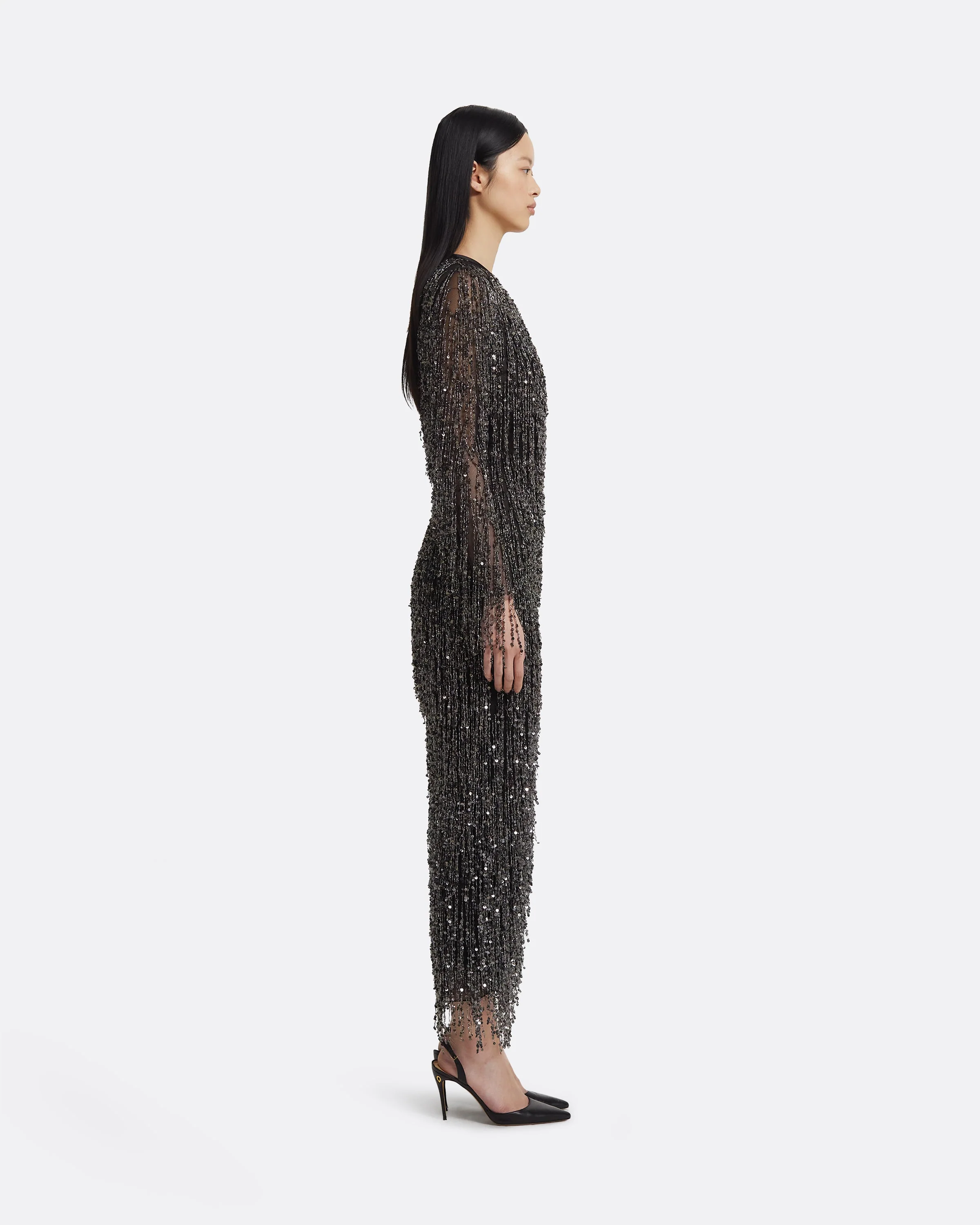 Lyran Midi Dress in Black with Gunmetal - Image 4