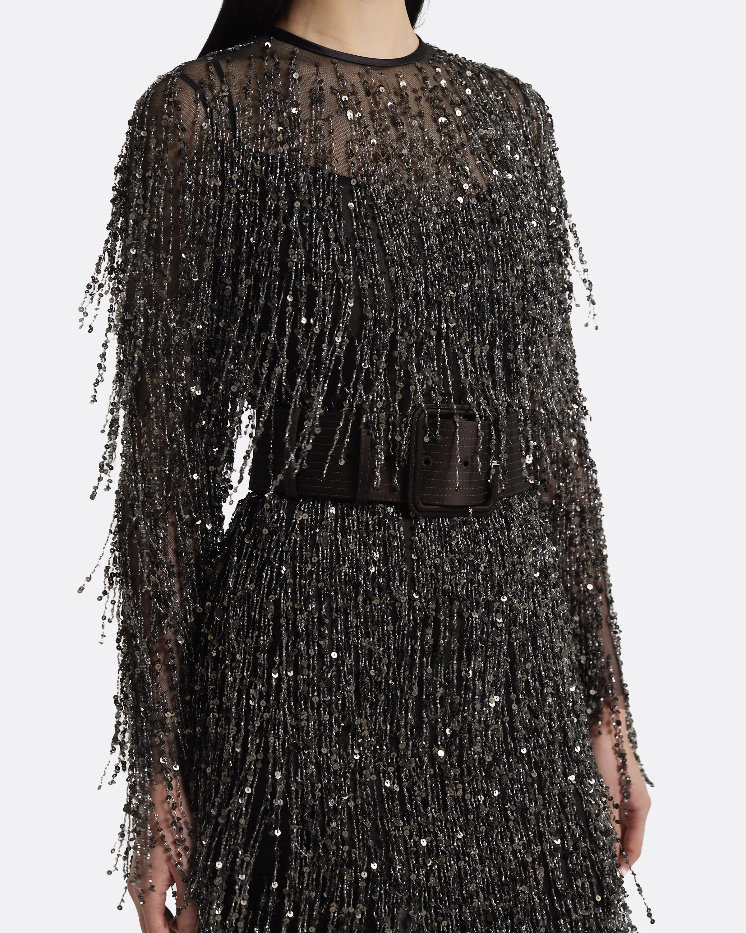 Lyran Midi Dress in Peat Brown on Black with Gunmetal - Image 3