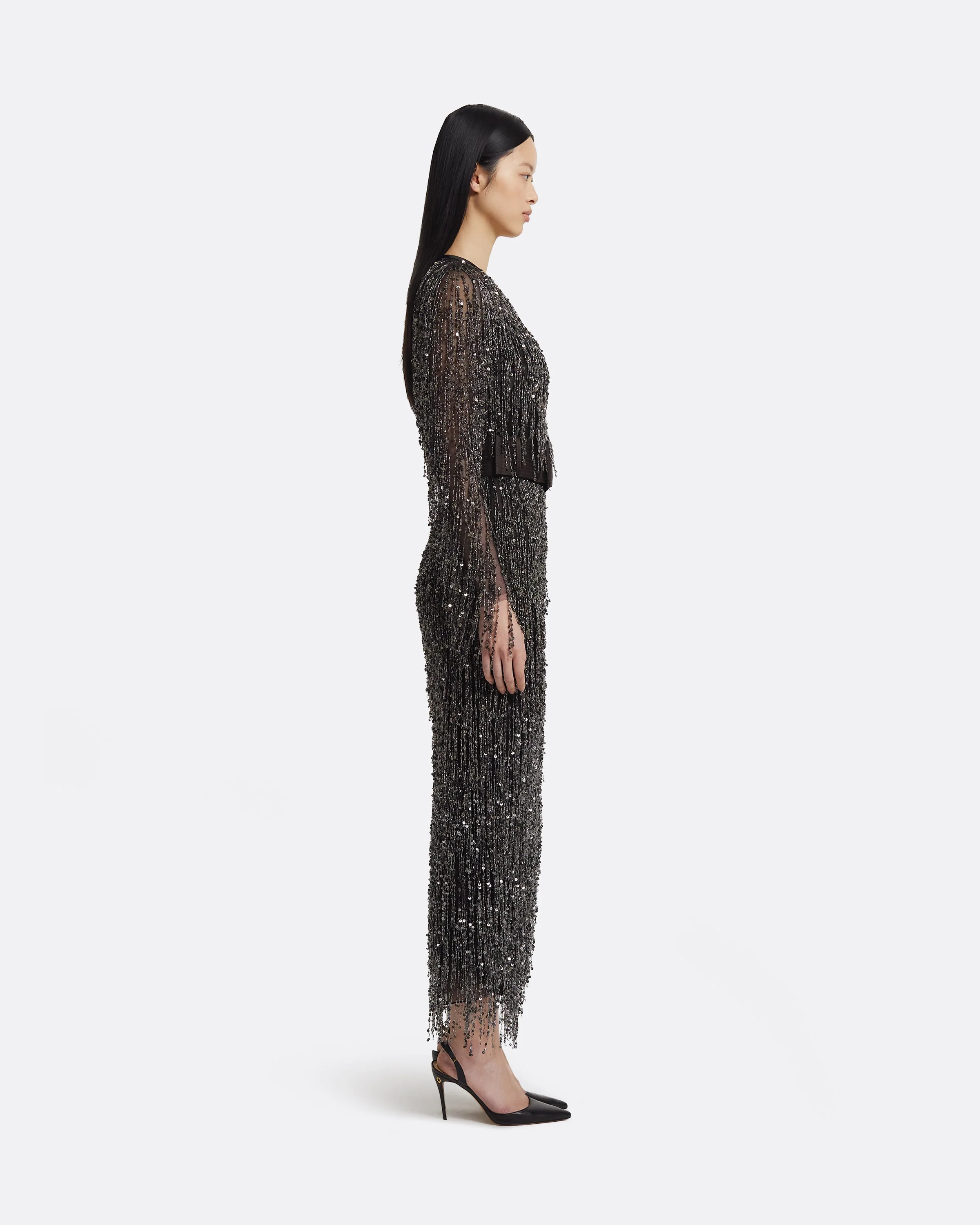 Lyran Midi Dress in Peat Brown on Black with Gunmetal - Image 4
