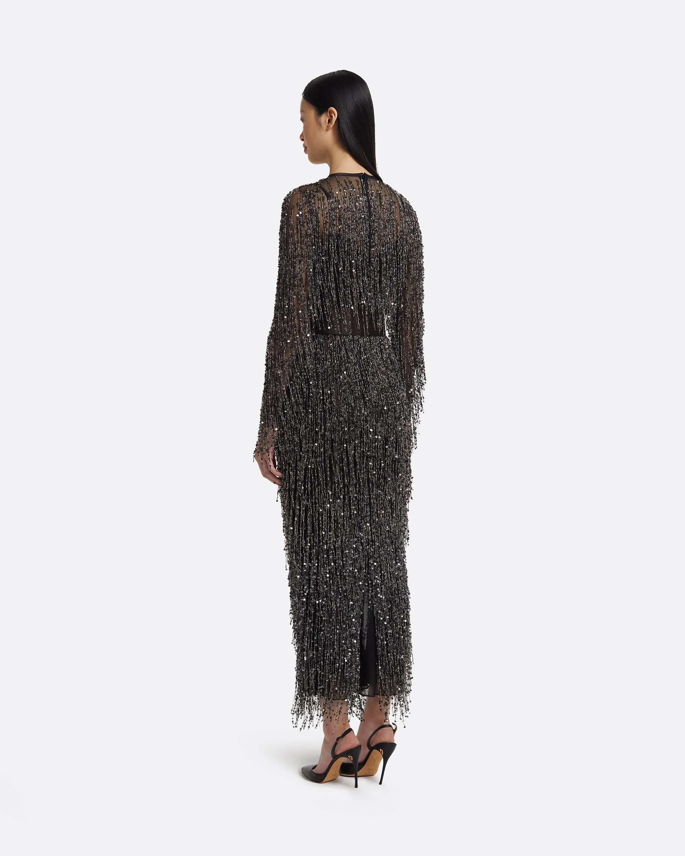 Lyran Midi Dress in Peat Brown on Black with Gunmetal - Image 7