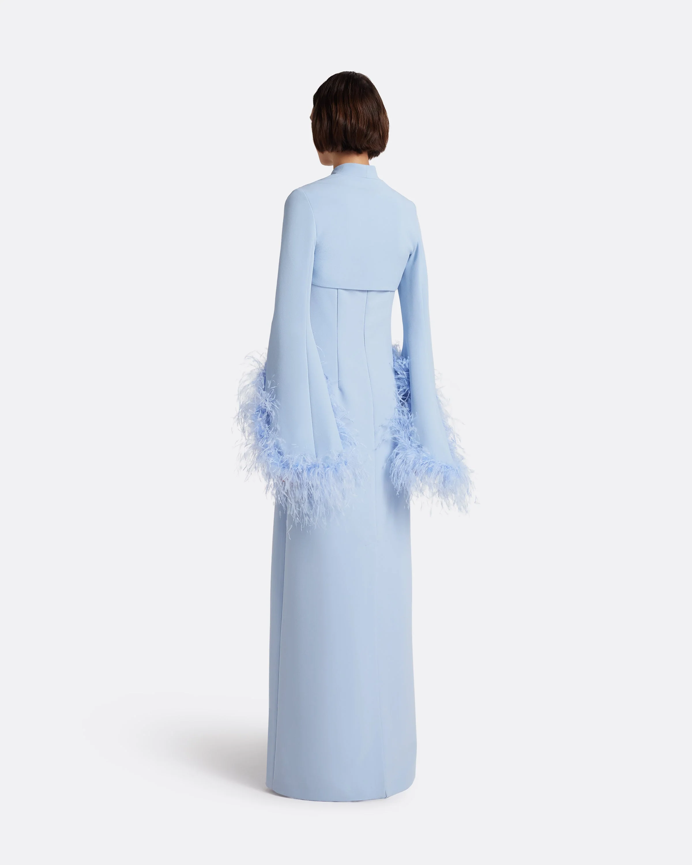 Elise Harness with Maddison Long Dress in Soft Sky with Feathers - Image 2