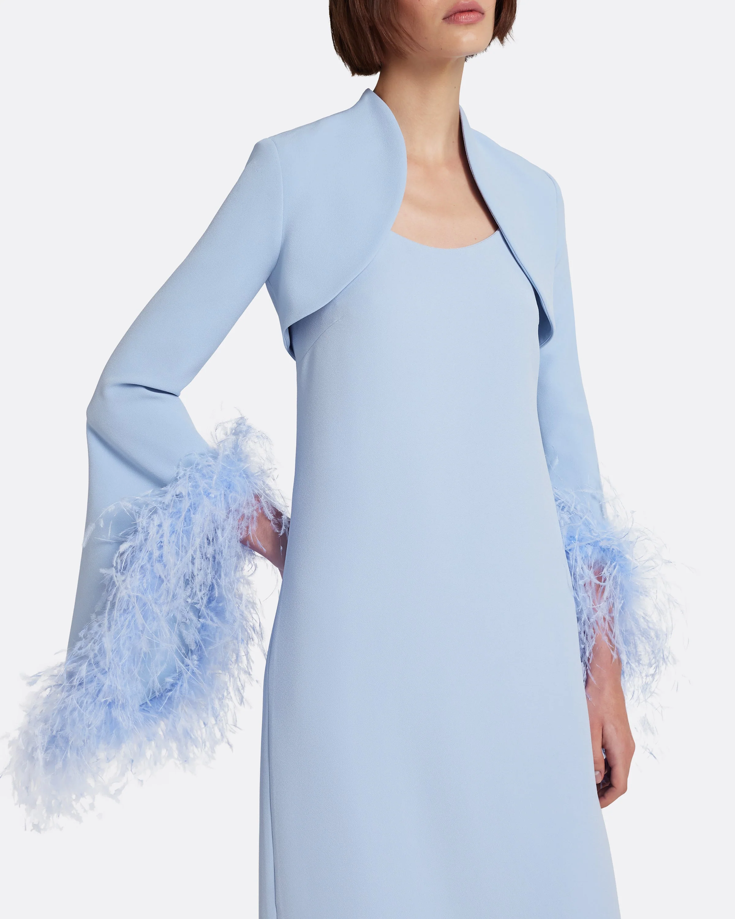 Elise Harness with Maddison Long Dress in Soft Sky with Feathers - Image 3