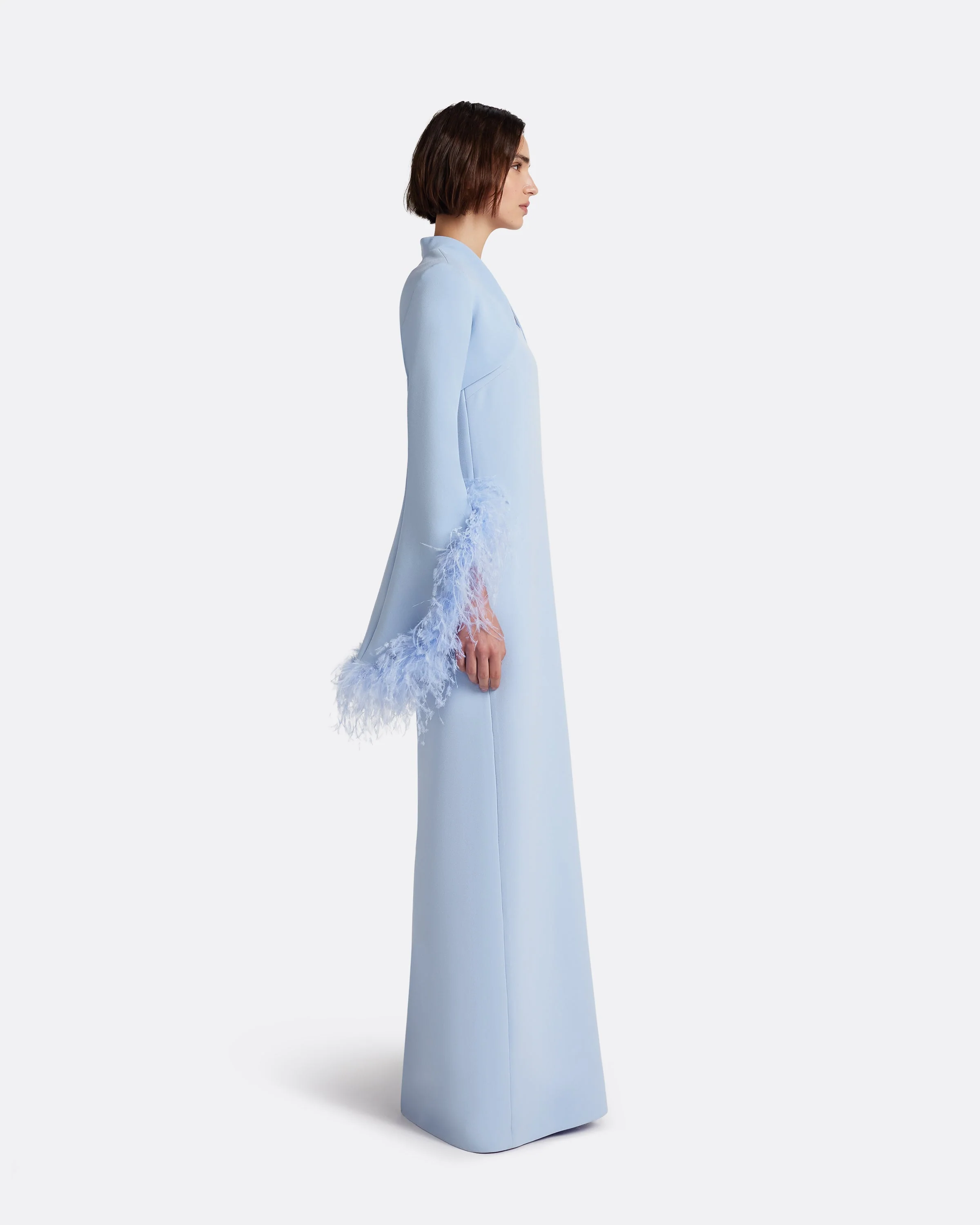 Elise Harness with Maddison Long Dress in Soft Sky with Feathers - Image 4