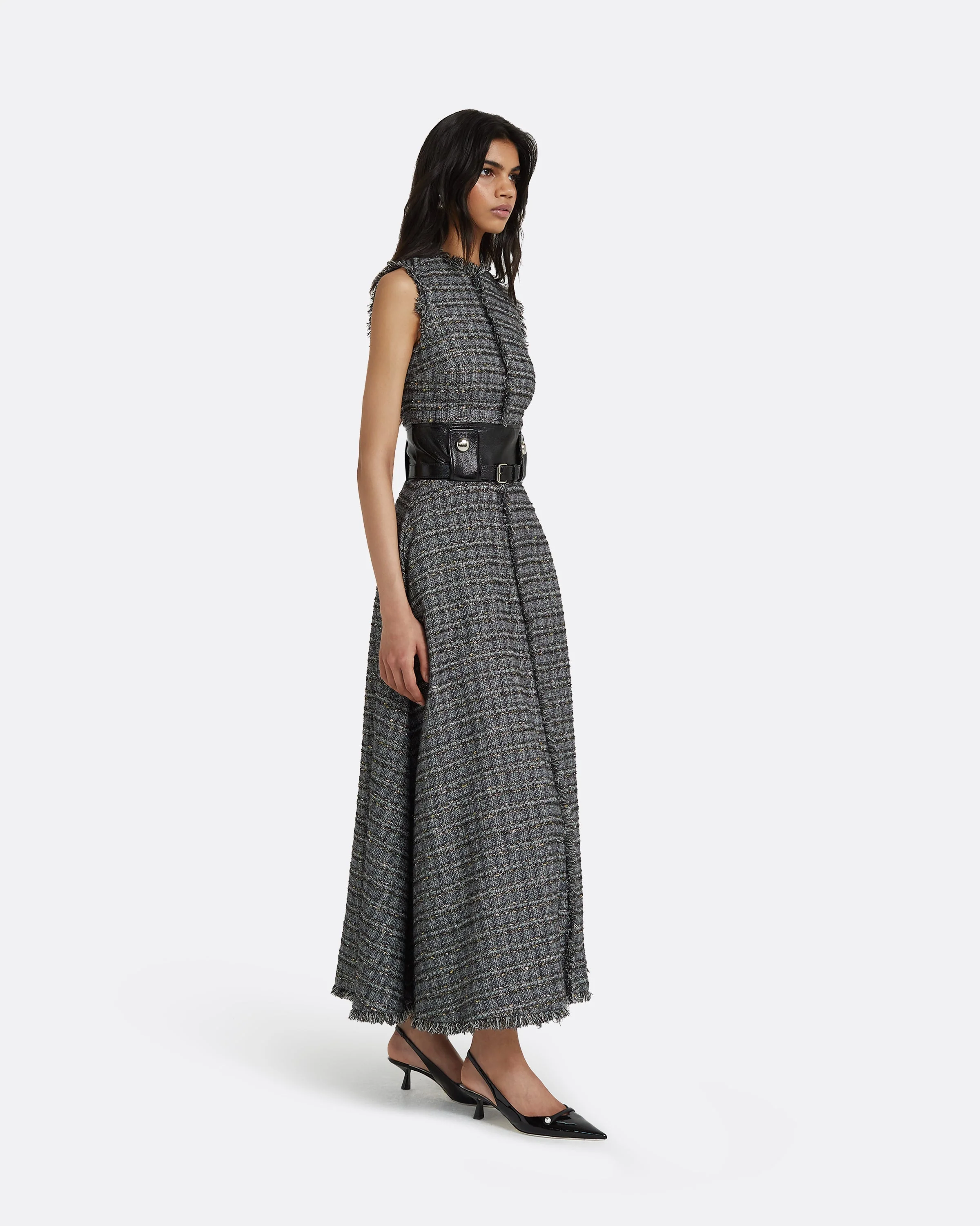 Maeva Metalllic Greyscale Midi Dress - Image 10