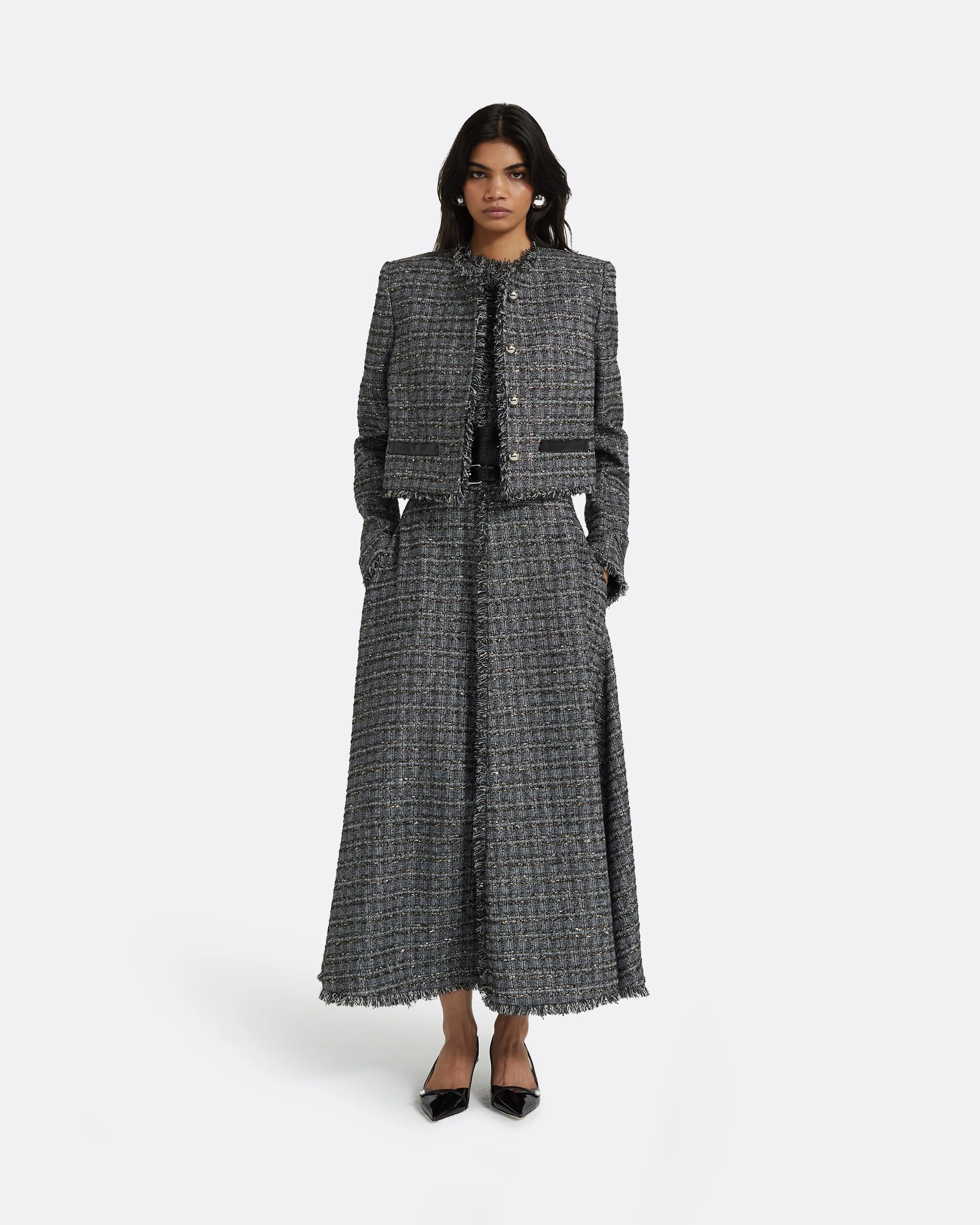 Maeva Metalllic Greyscale Midi Dress - Image 5