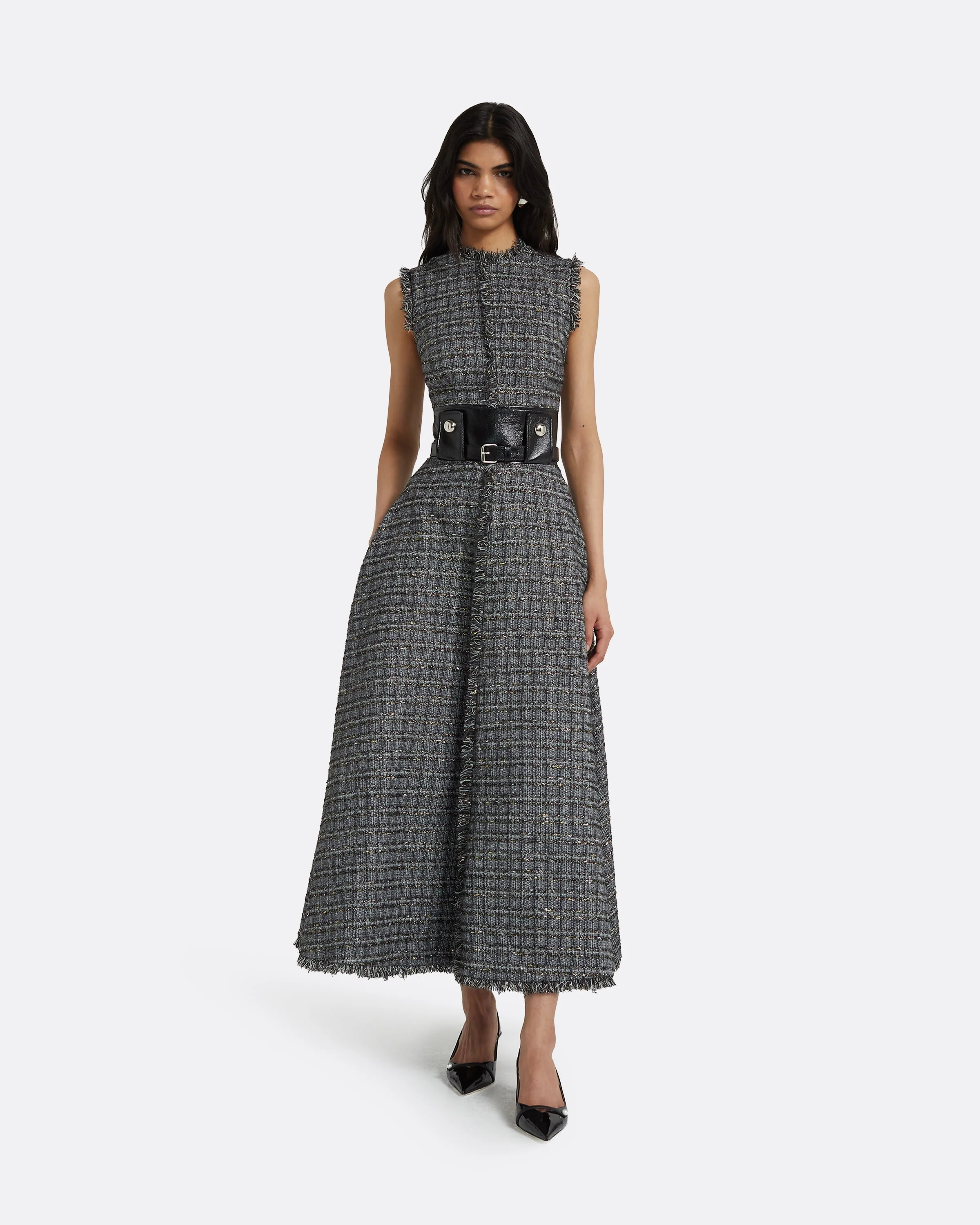 Maeva Metalllic Greyscale Midi Dress - Image 7
