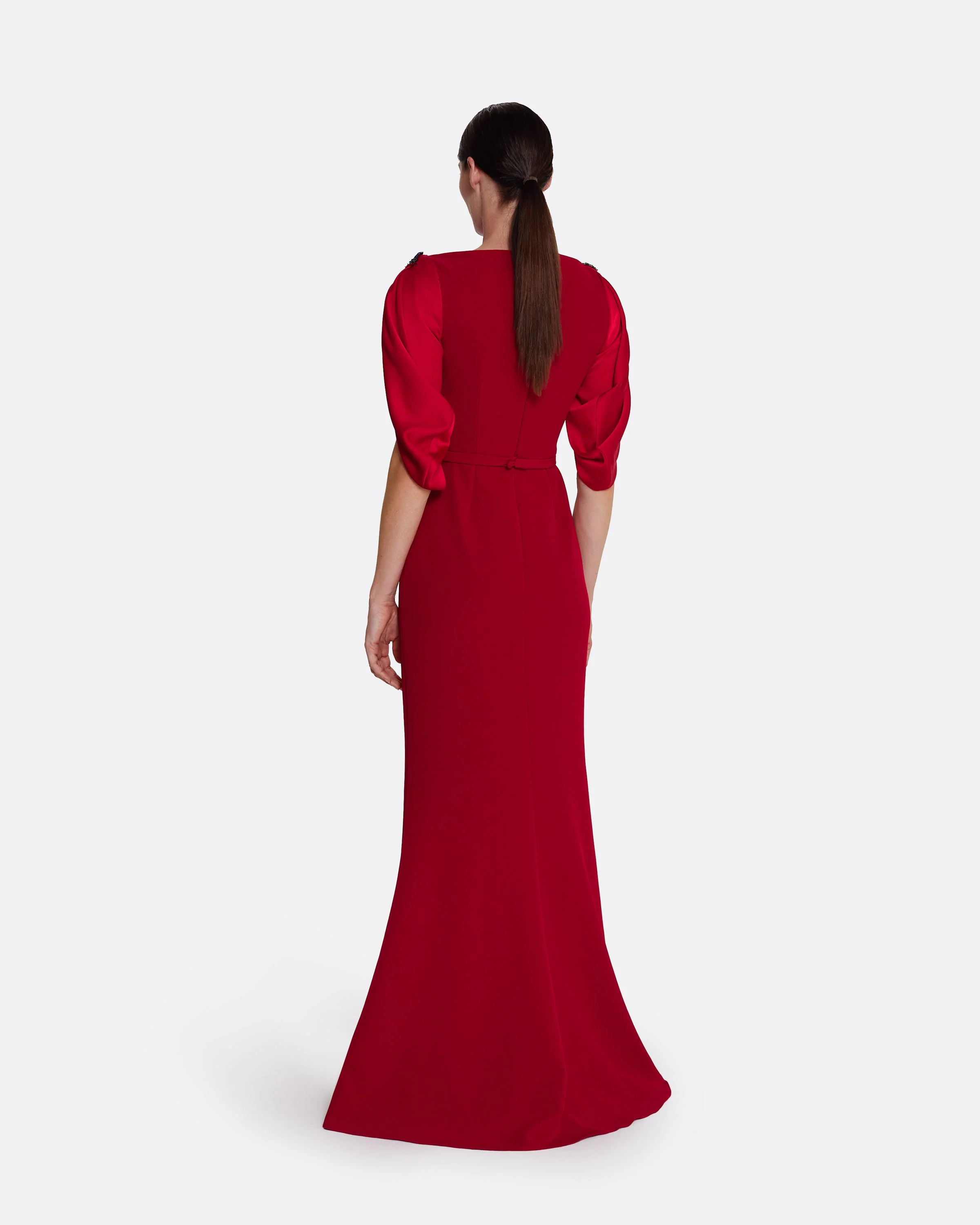 Mariah Long Dress in Cherry Red on Azalea with Multi-blues - Image 2