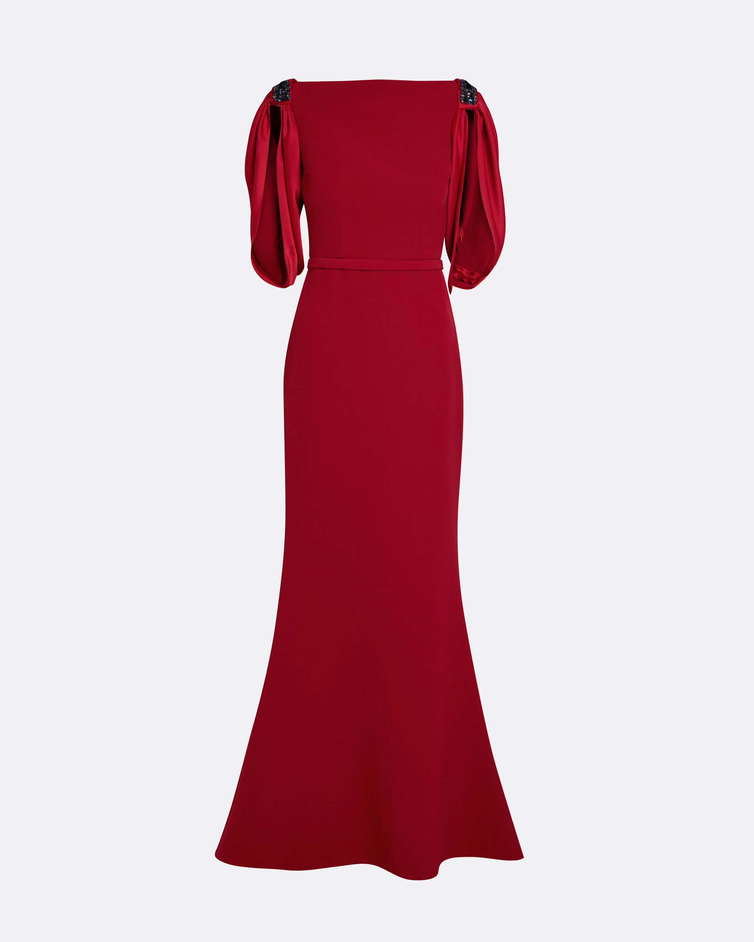 Mariah Long Dress in Cherry Red on Azalea with Multi-blues - Image 5