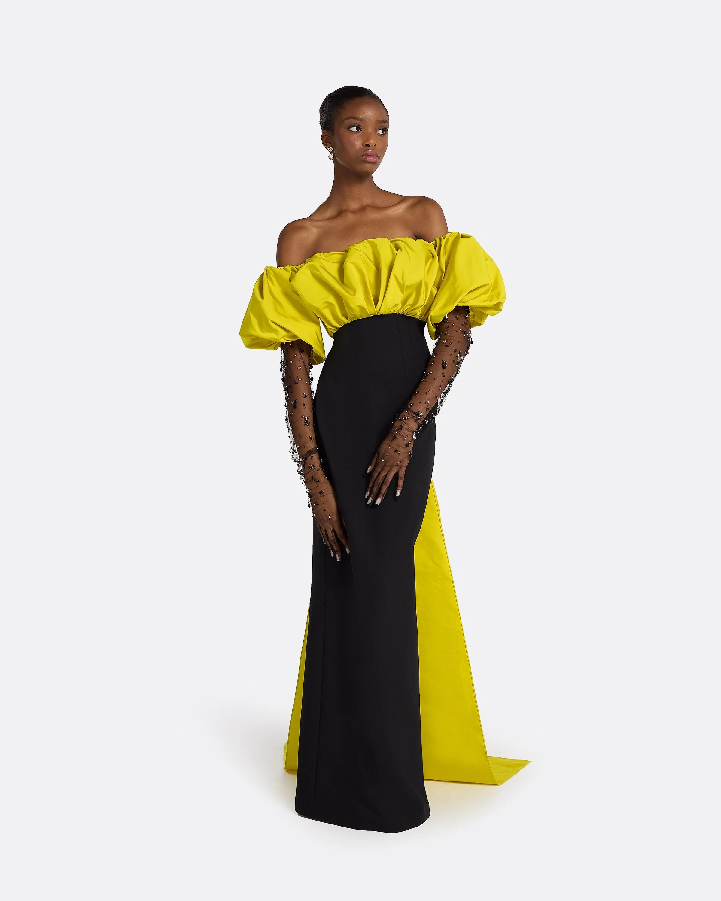 Milia Black & Chartreuse Long Dress - Image 14