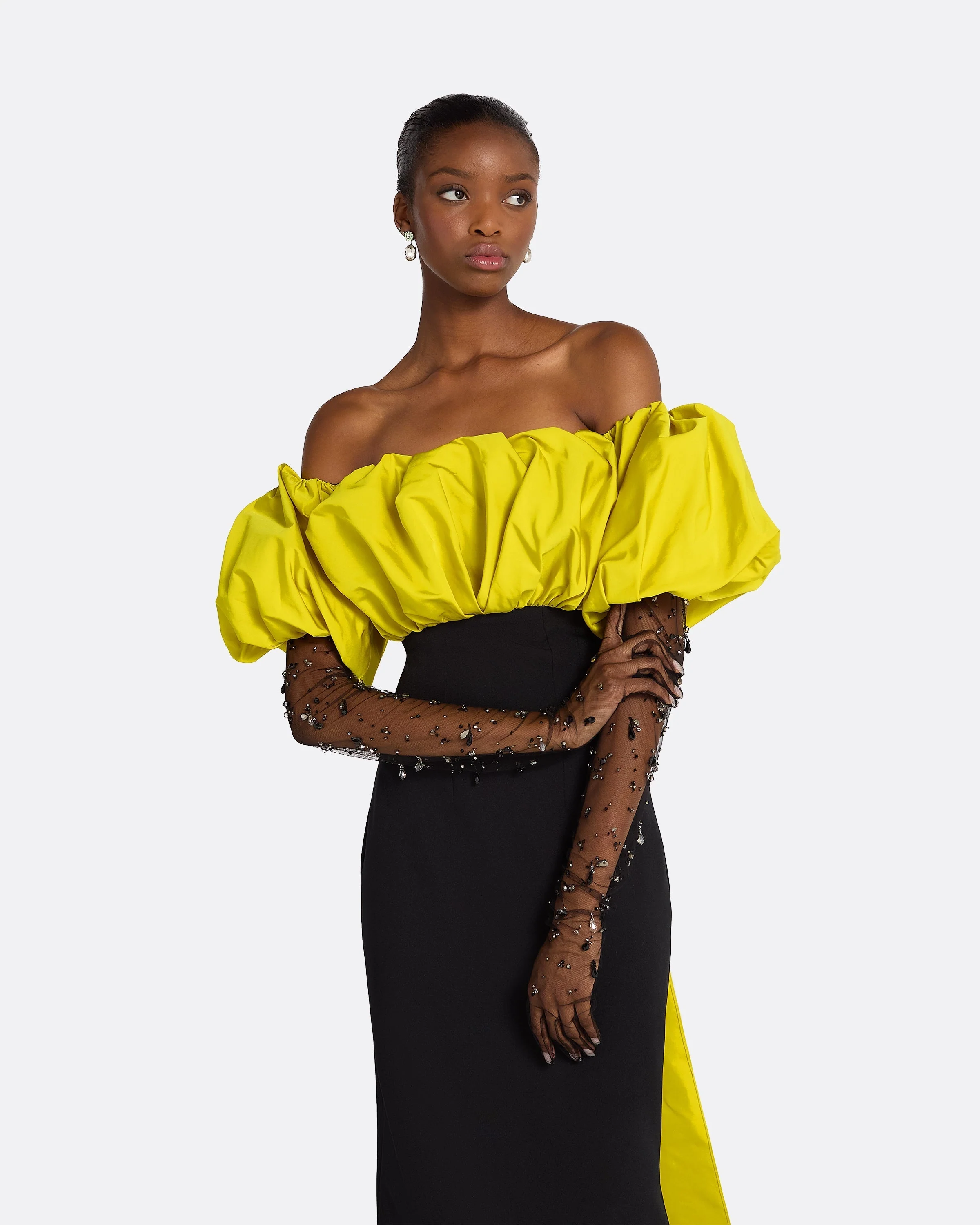 Milia Black & Chartreuse Long Dress - Image 15