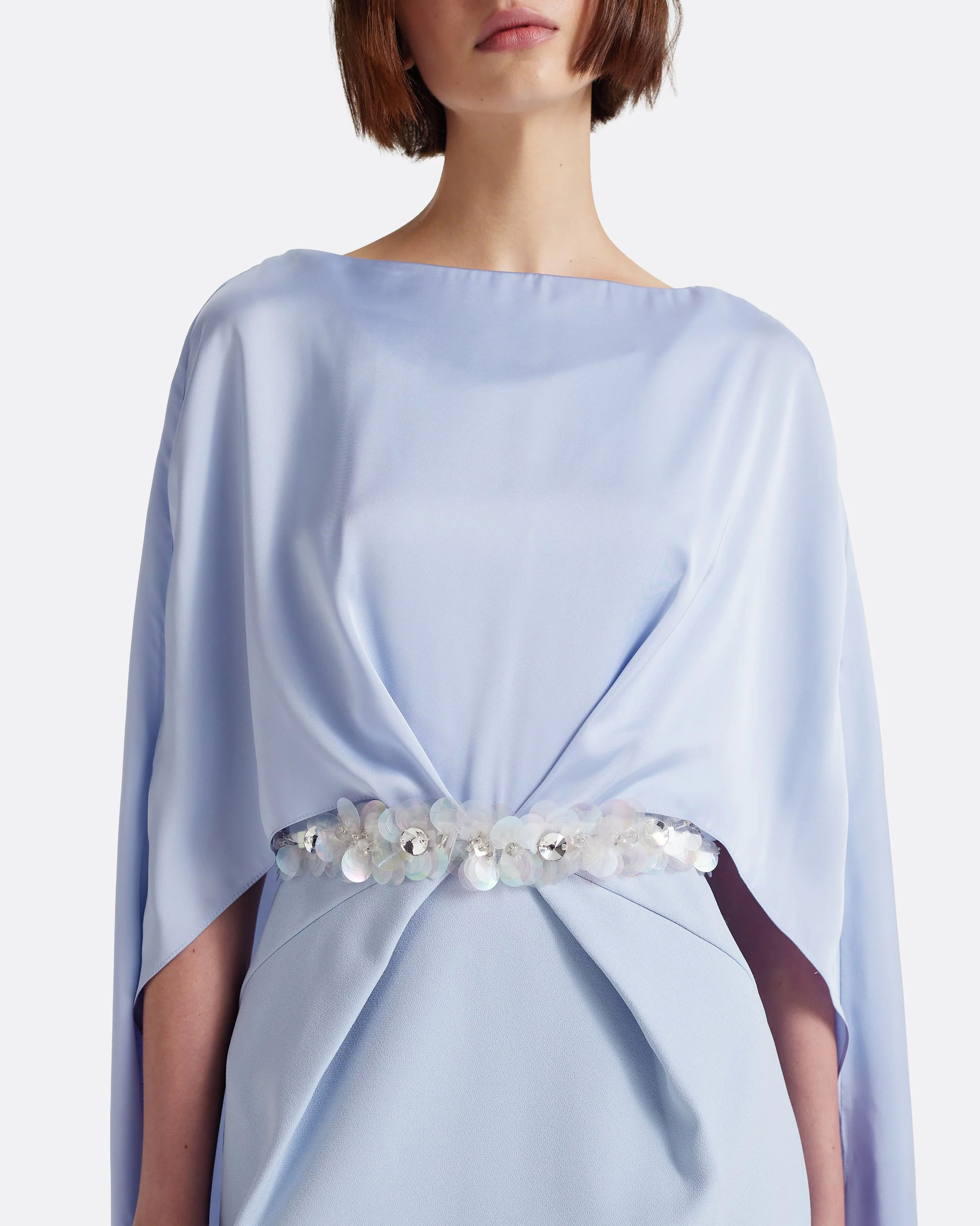Mirabella Long Dress in Soft Sky with Embellished Belt - Image 3