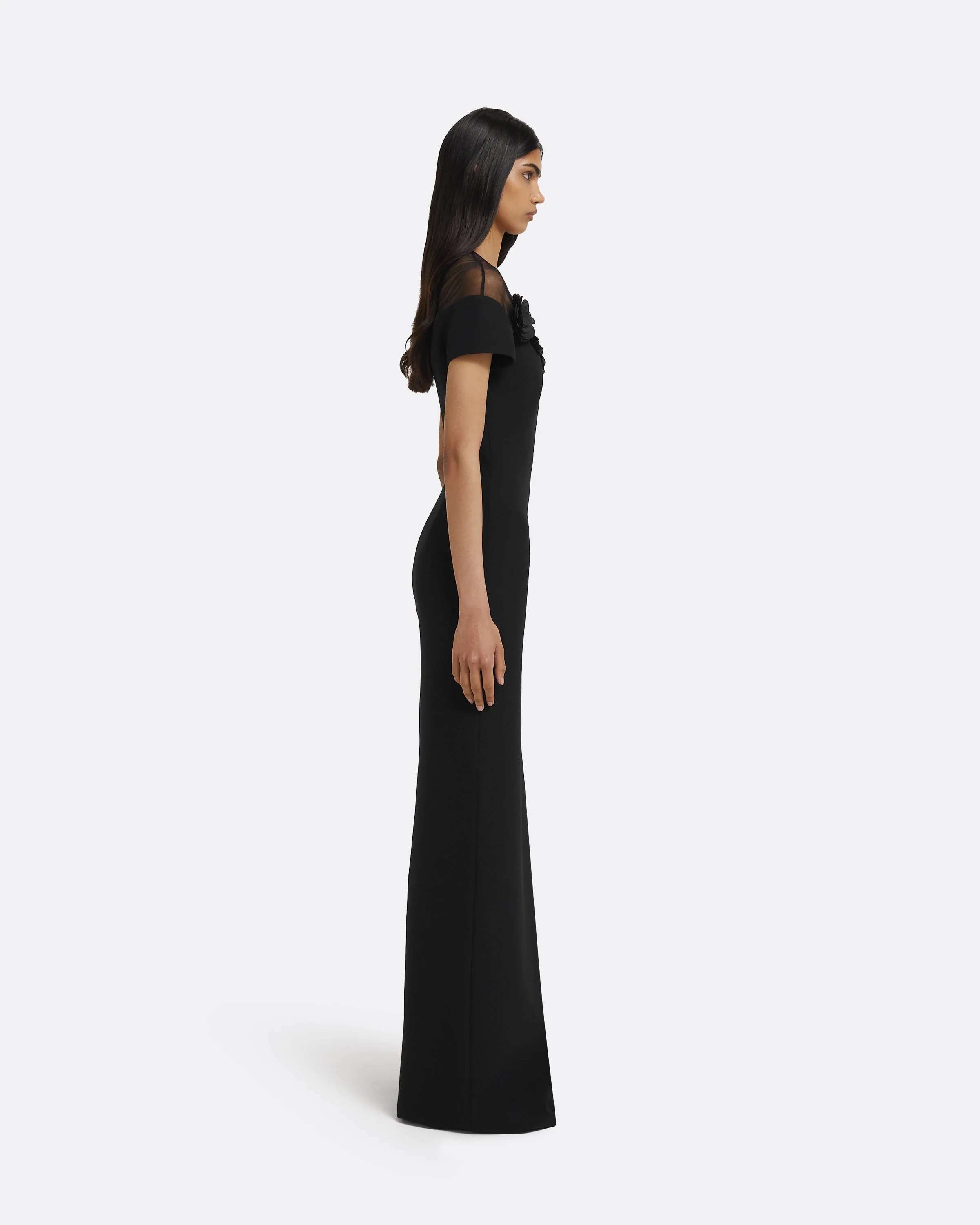 Noah Long Dress in Black with Black Embellishment - Image 9