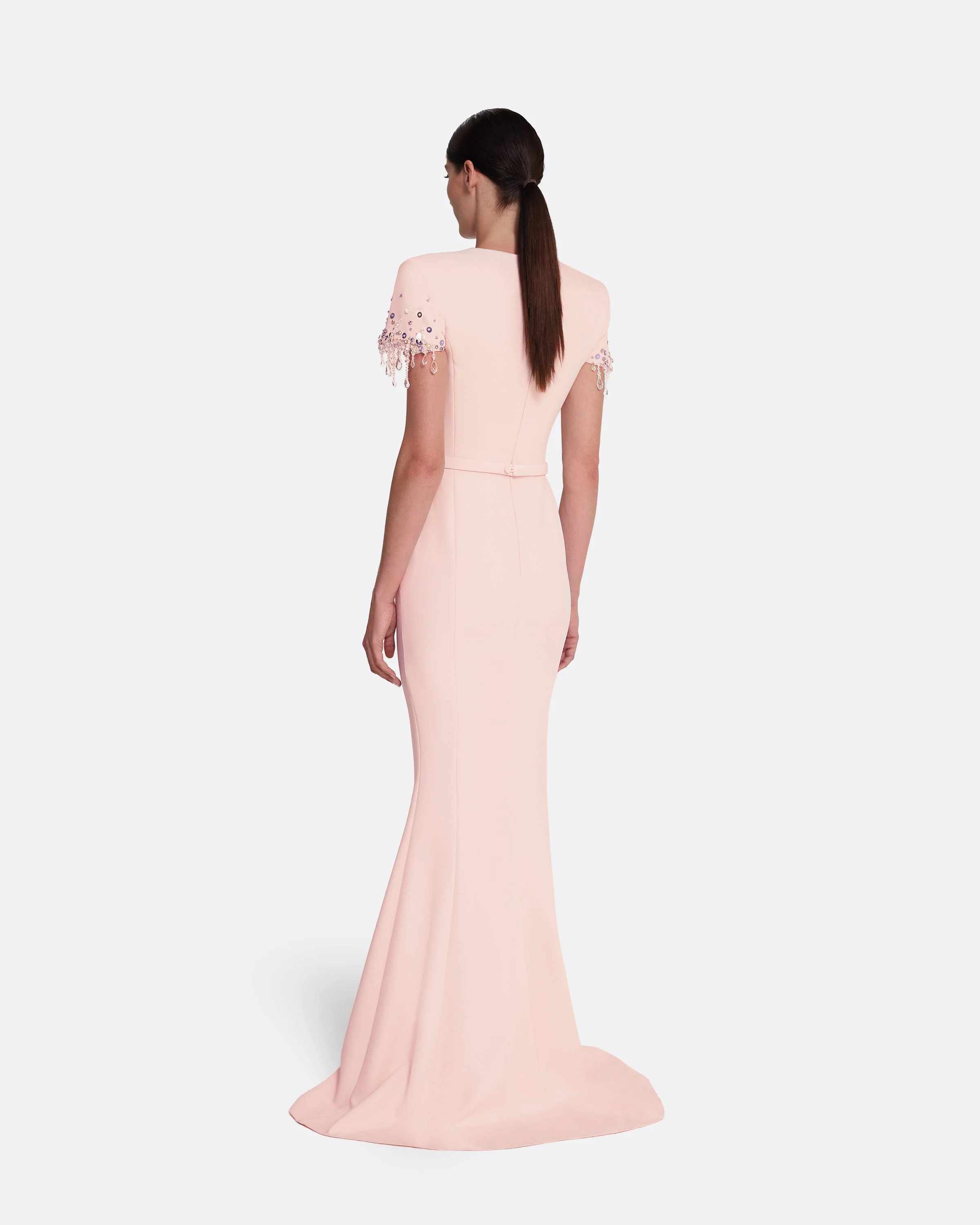Parker Long Dress Long in Pale Pink with Multi-pastel - Image 2