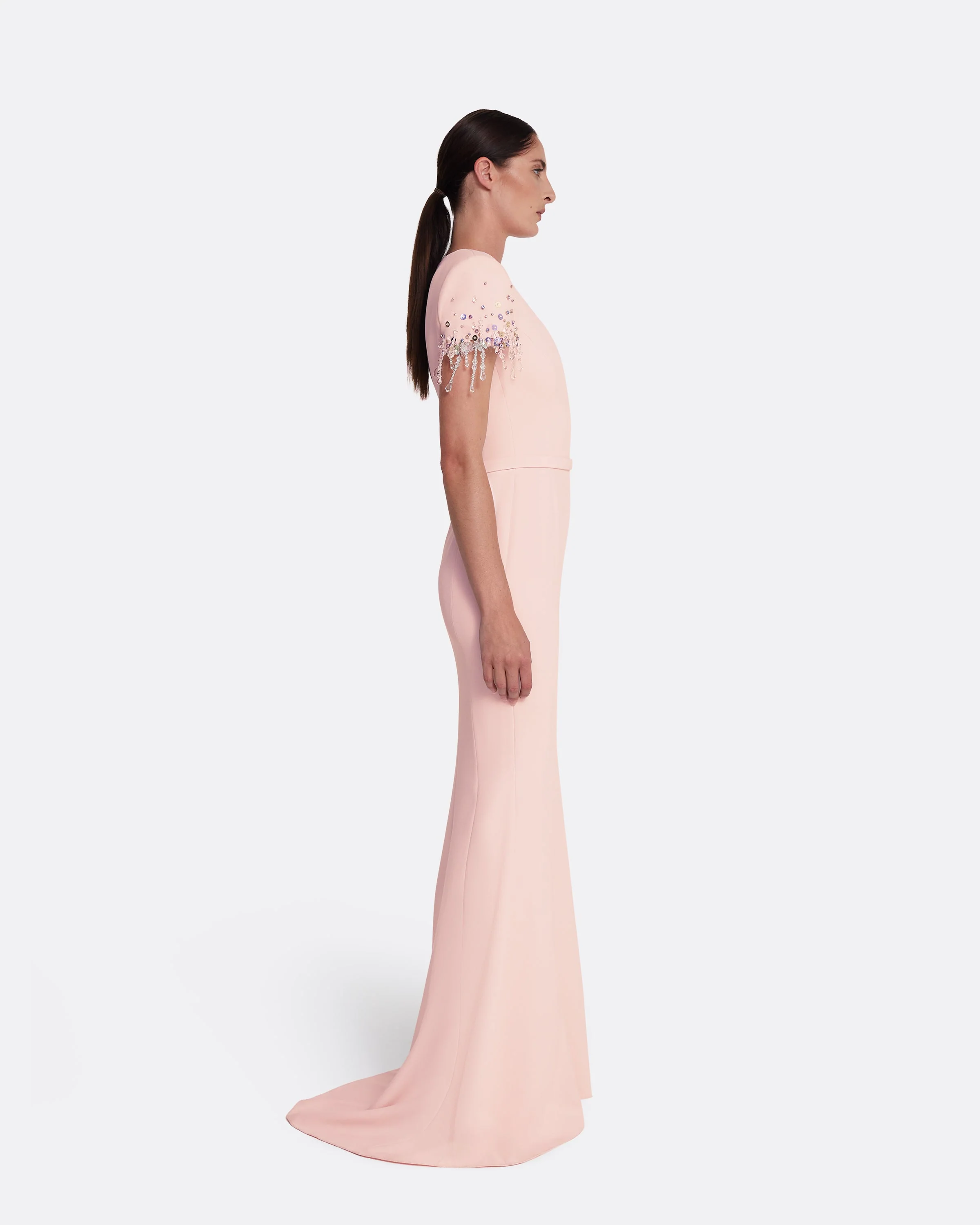 Parker Long Dress Long in Pale Pink with Multi-pastel - Image 4