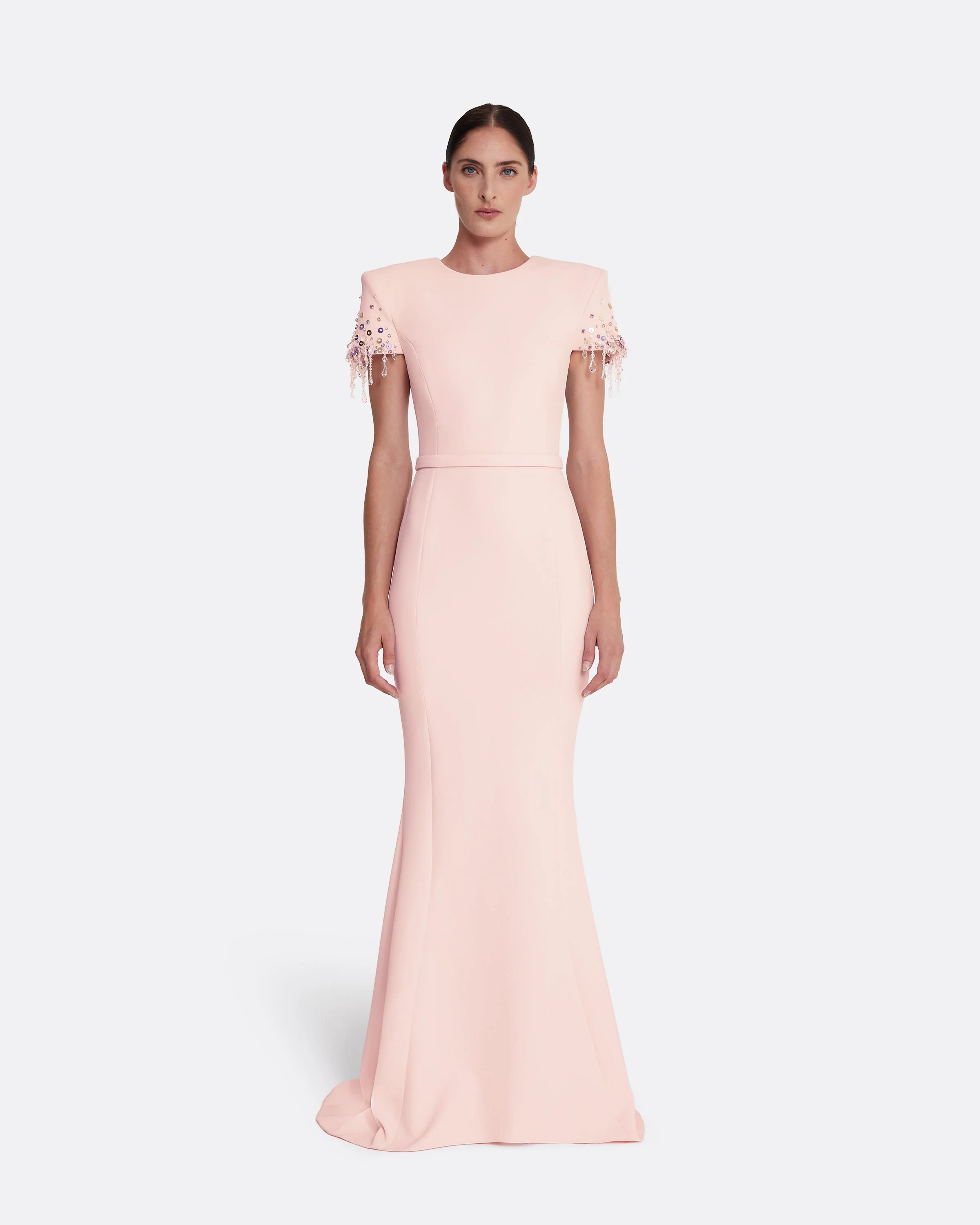 Parker Long Dress Long in Pale Pink with Multi-pastel - Image 6