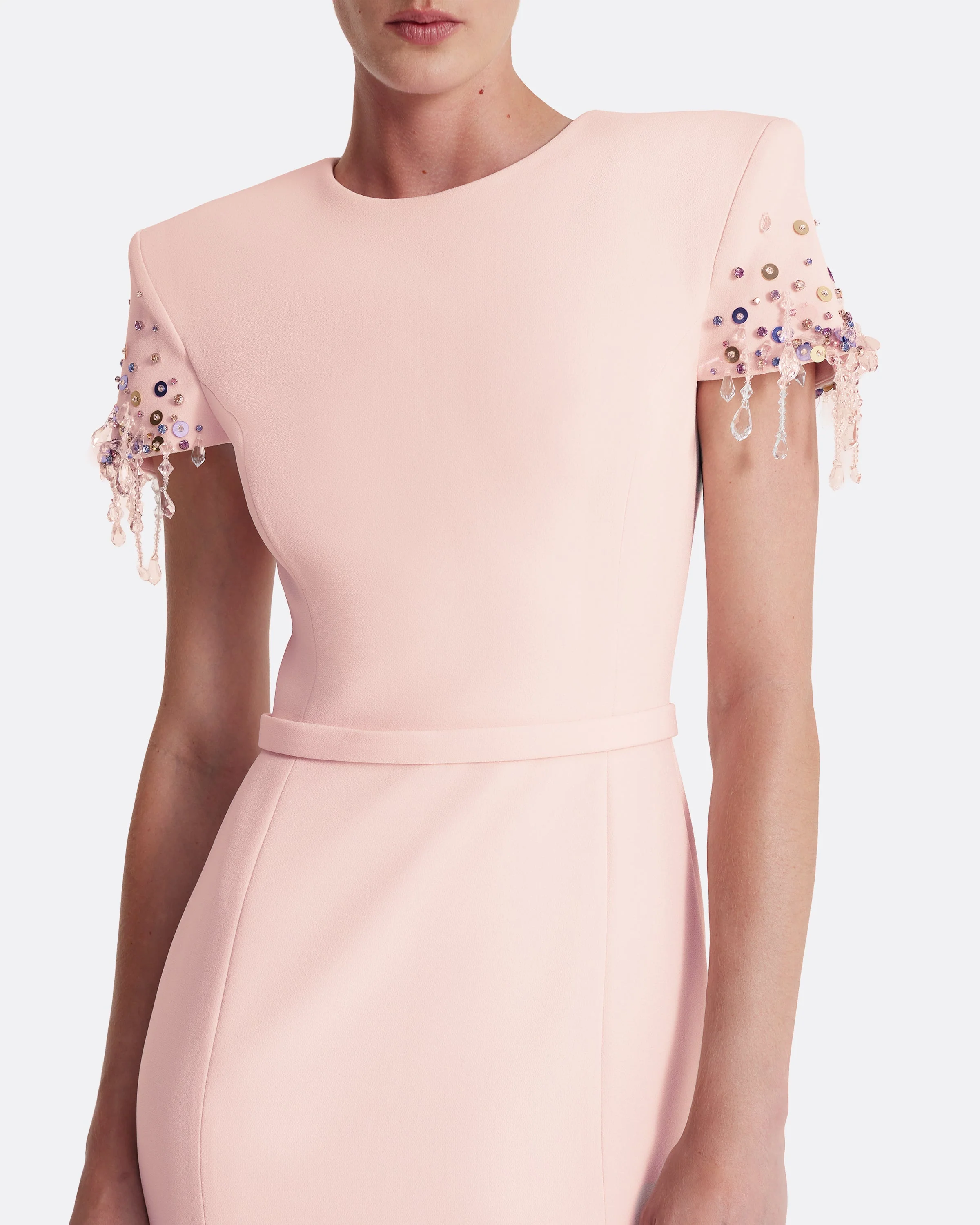Parker Long Dress Long in Pale Pink with Multi-pastel - Image 8