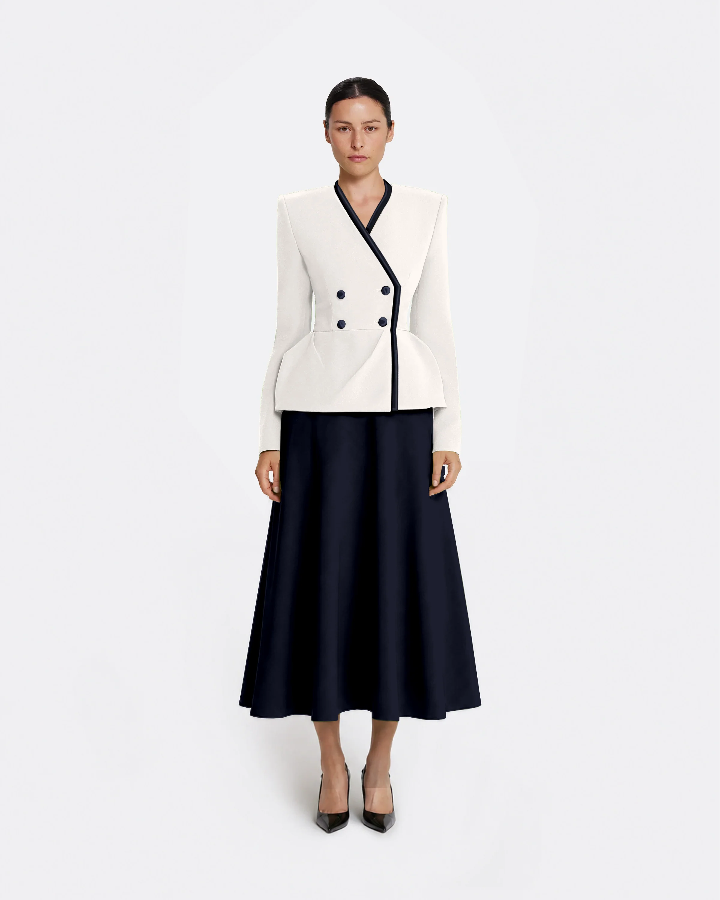 Primrose Jacket in Ivory with Ink Blue
