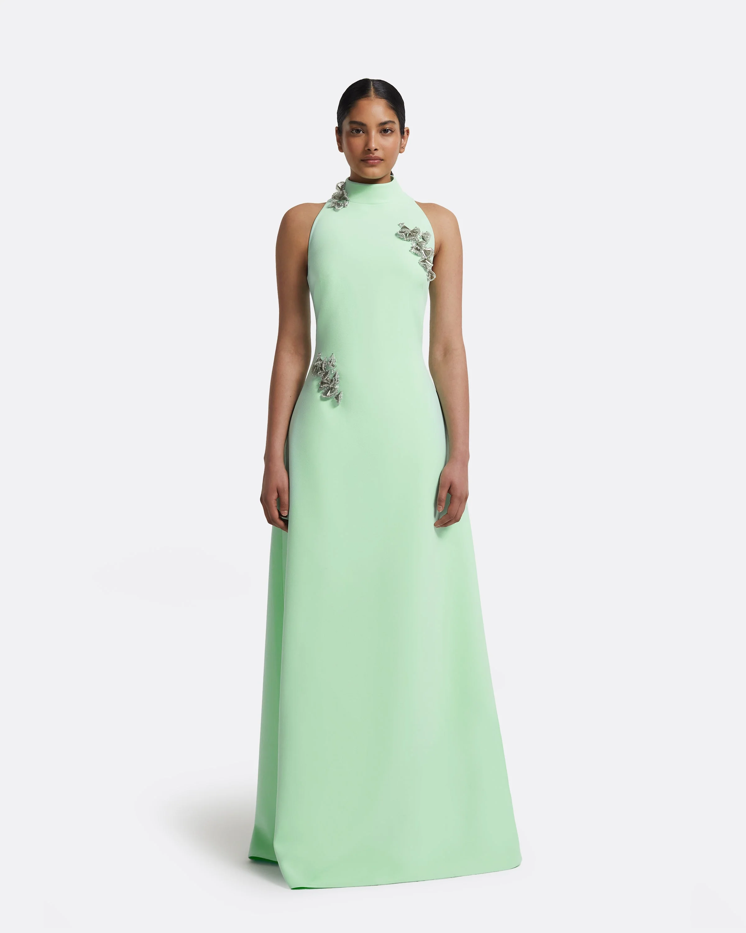 Priscilla Long Dress in Brook Green with Silver