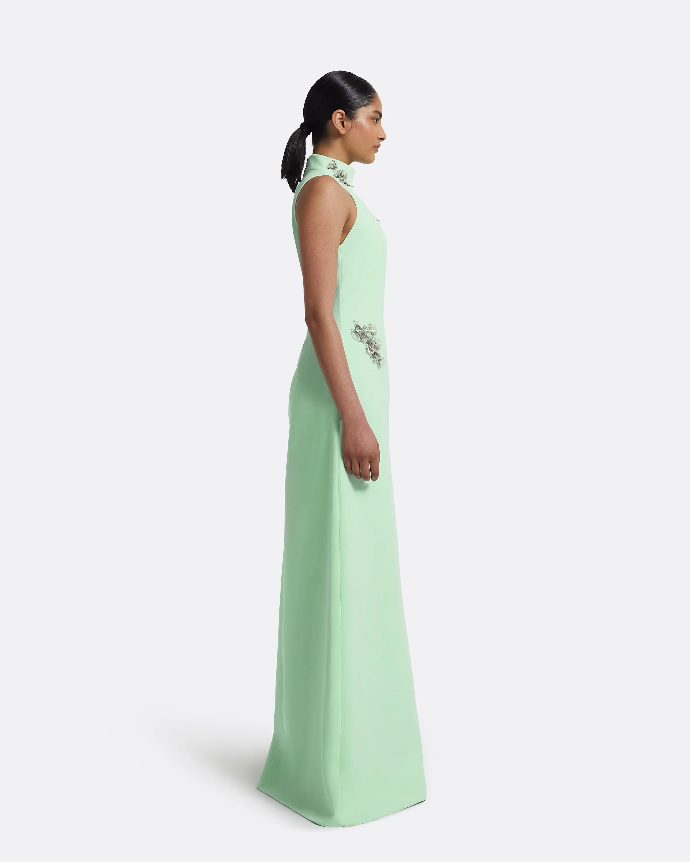Priscilla Long Dress in Brook Green with Silver - Image 4
