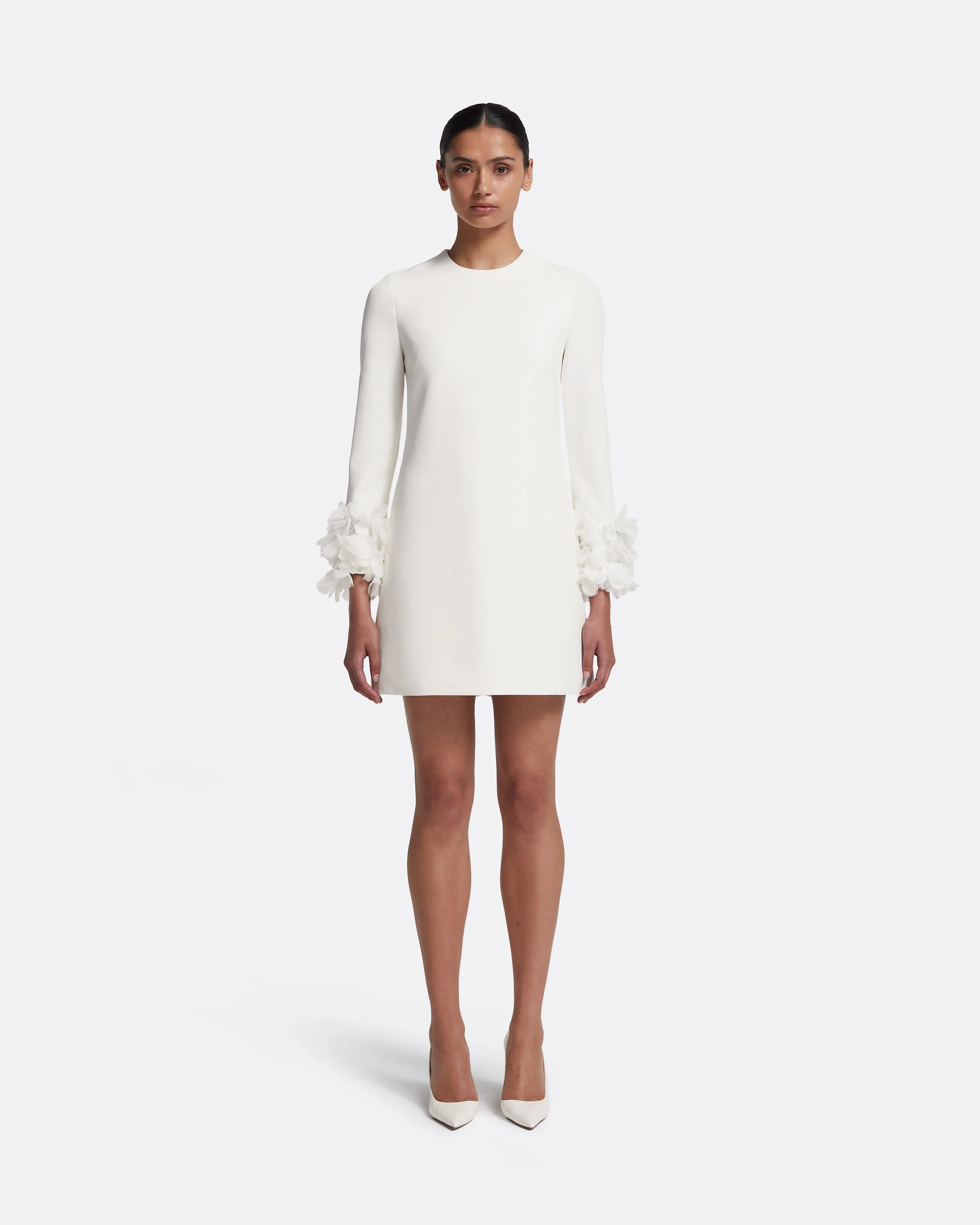 Reffie Short Dress in Ivory with Ivory Appliqué