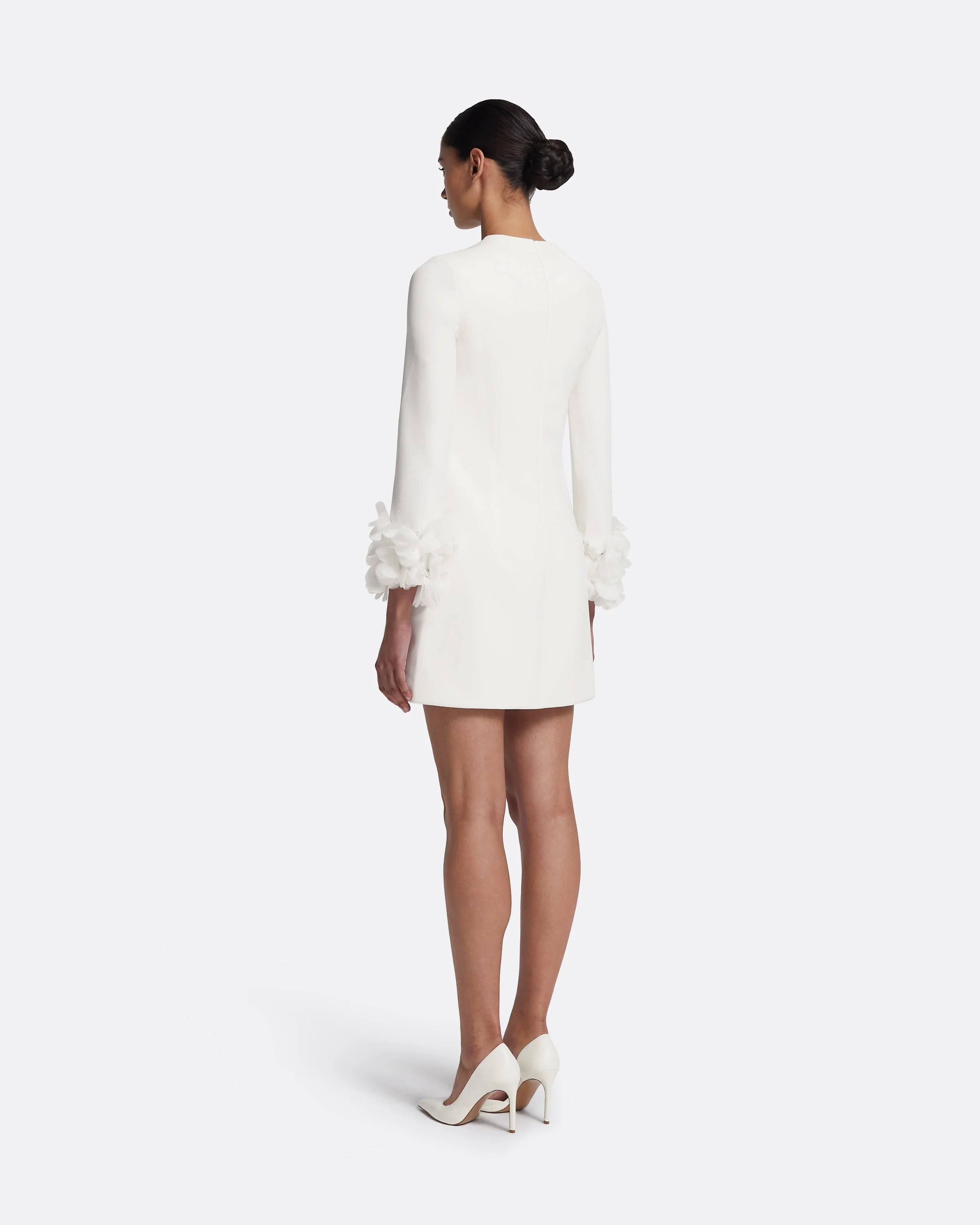 Reffie Short Dress in Ivory with Ivory Appliqué - Image 7