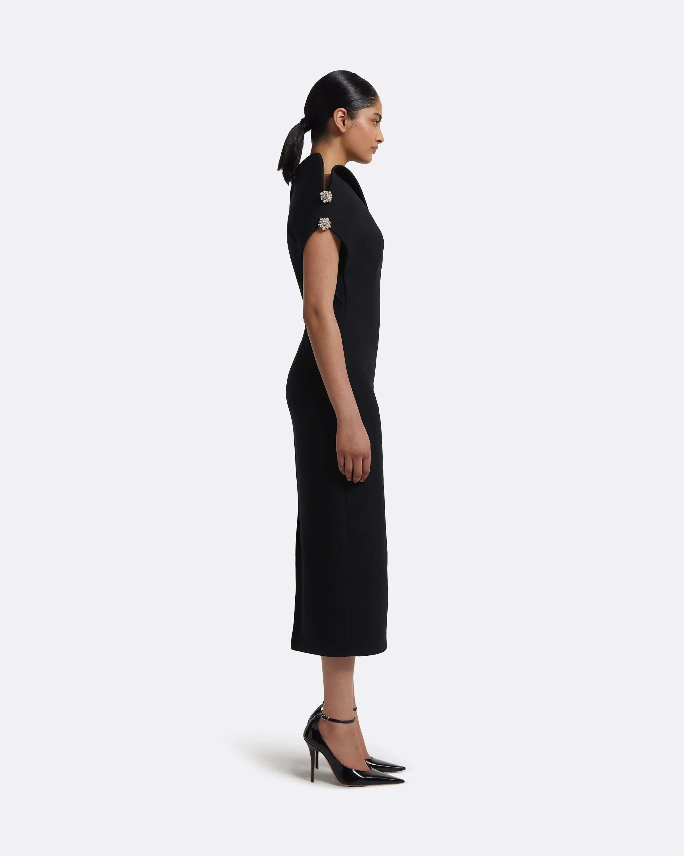 Reina Midi Dress in Black with Crystal - Image 4