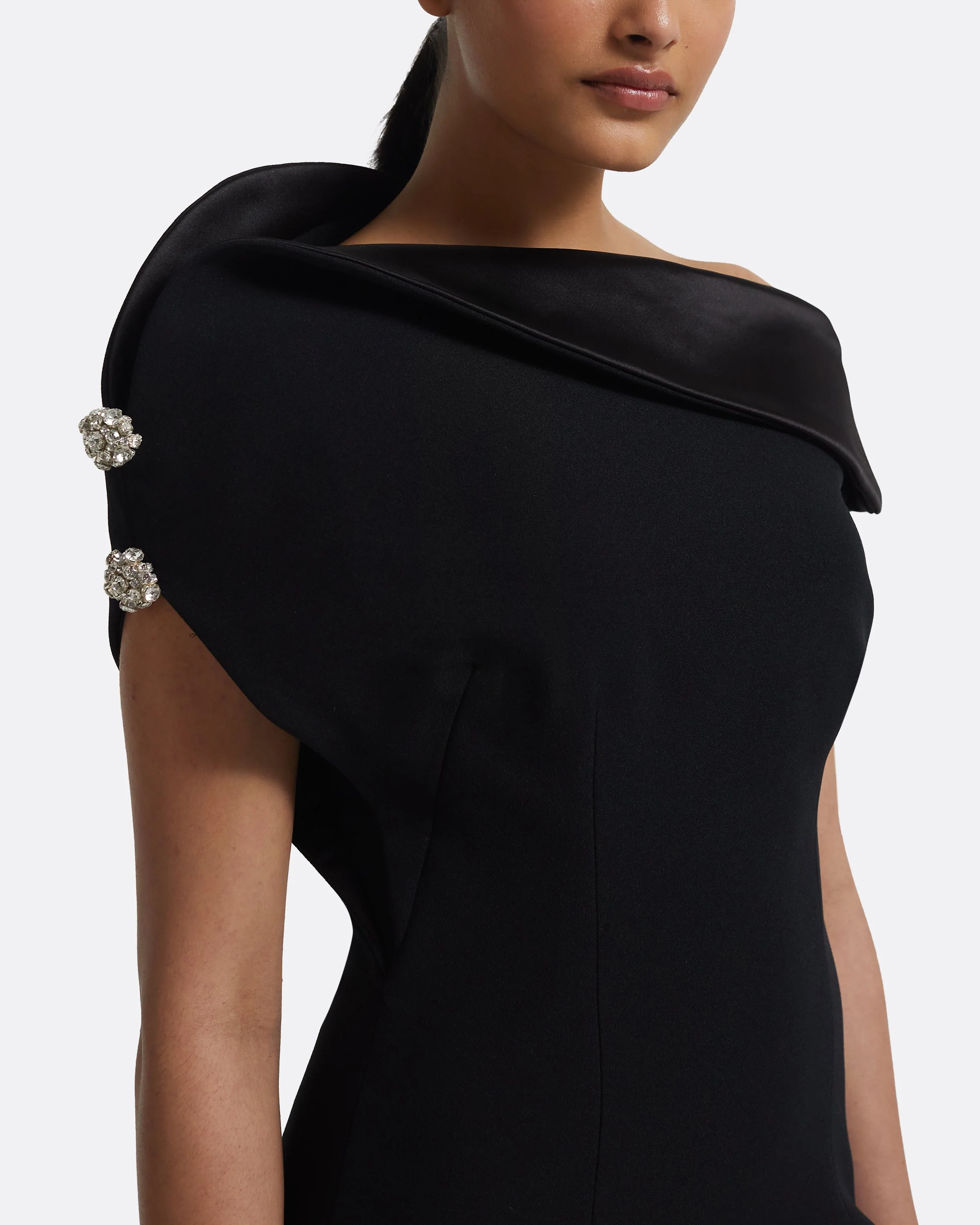 Relena Long Dress in Black with Crystal - Image 3