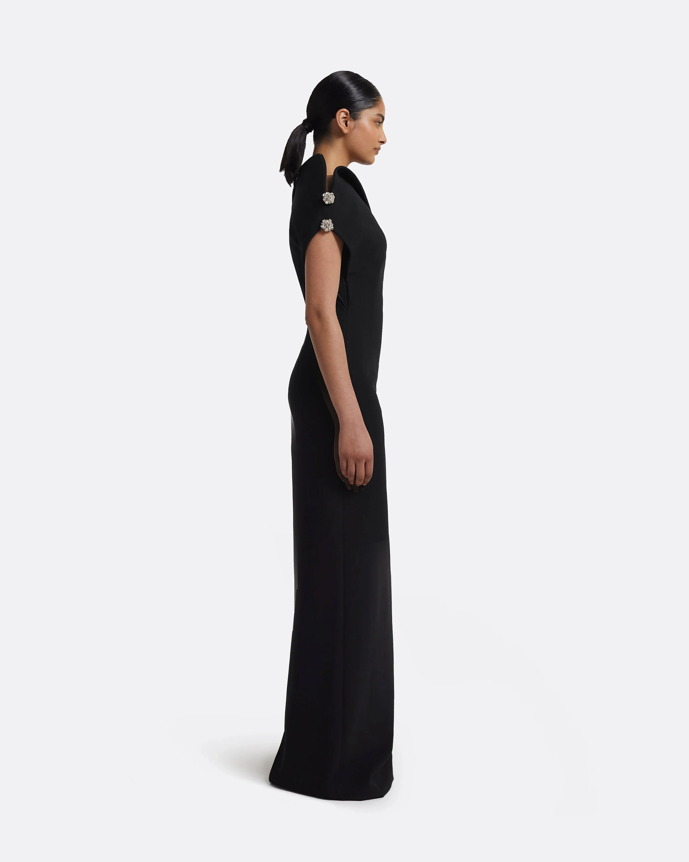 Relena Long Dress in Black with Crystal - Image 9