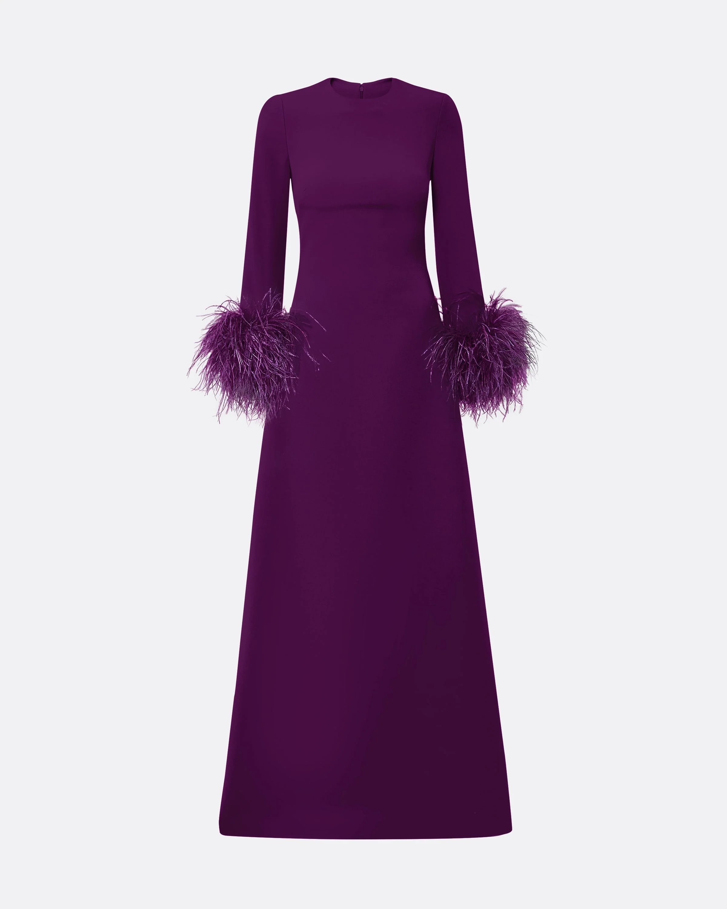 Renalla Currant Feather-Trimmed Long Dress - Image 10