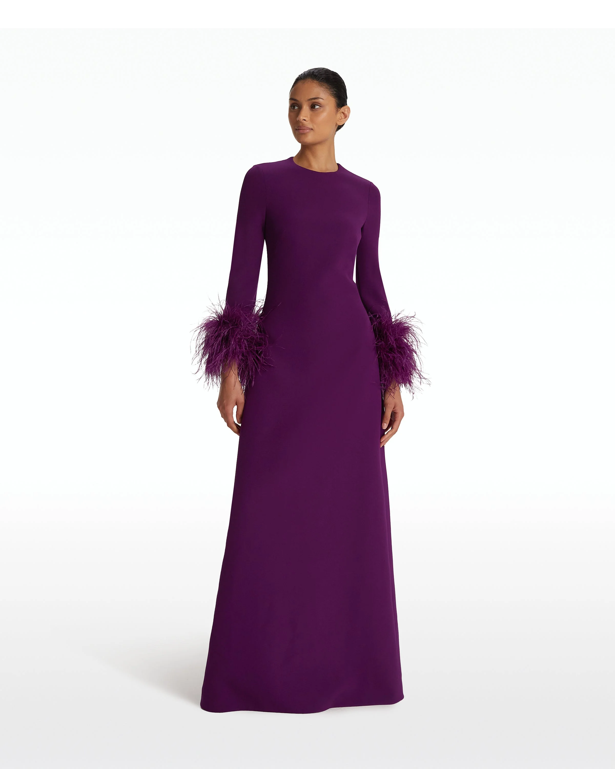 Renalla Currant Feather-Trimmed Long Dress - Image 11