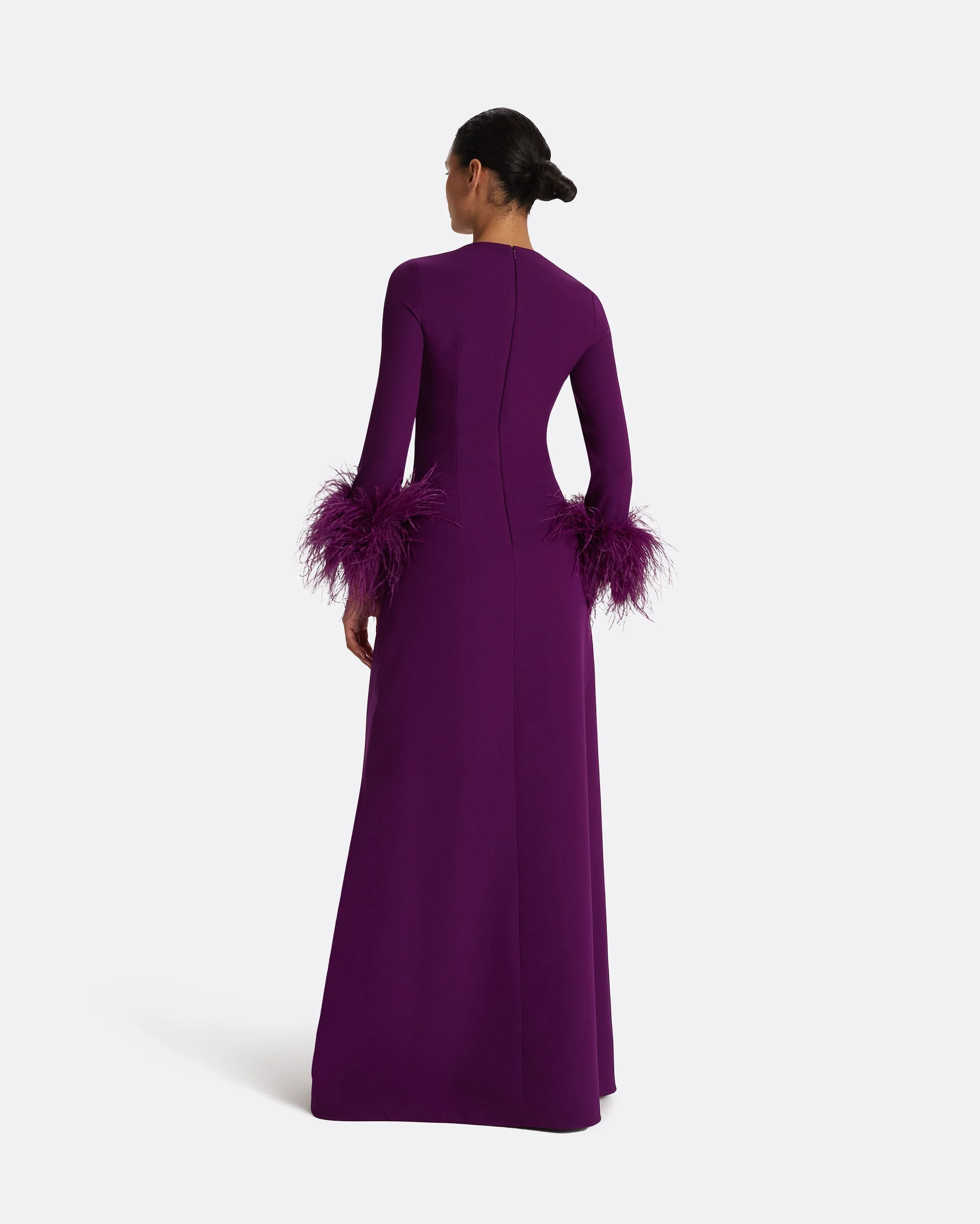 Renalla Currant Feather-Trimmed Long Dress - Image 12