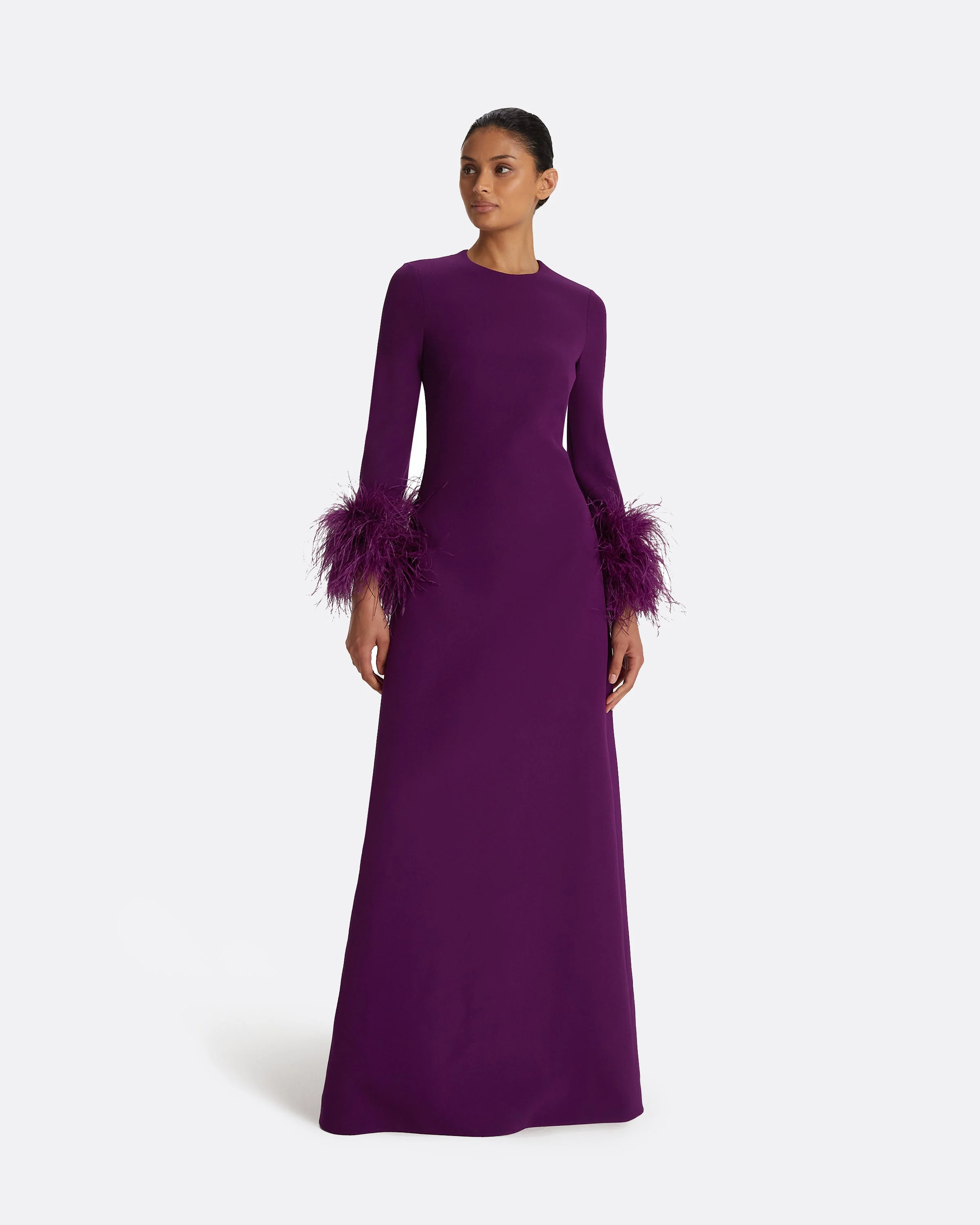 Renalla Currant Feather-Trimmed Long Dress - Image 6