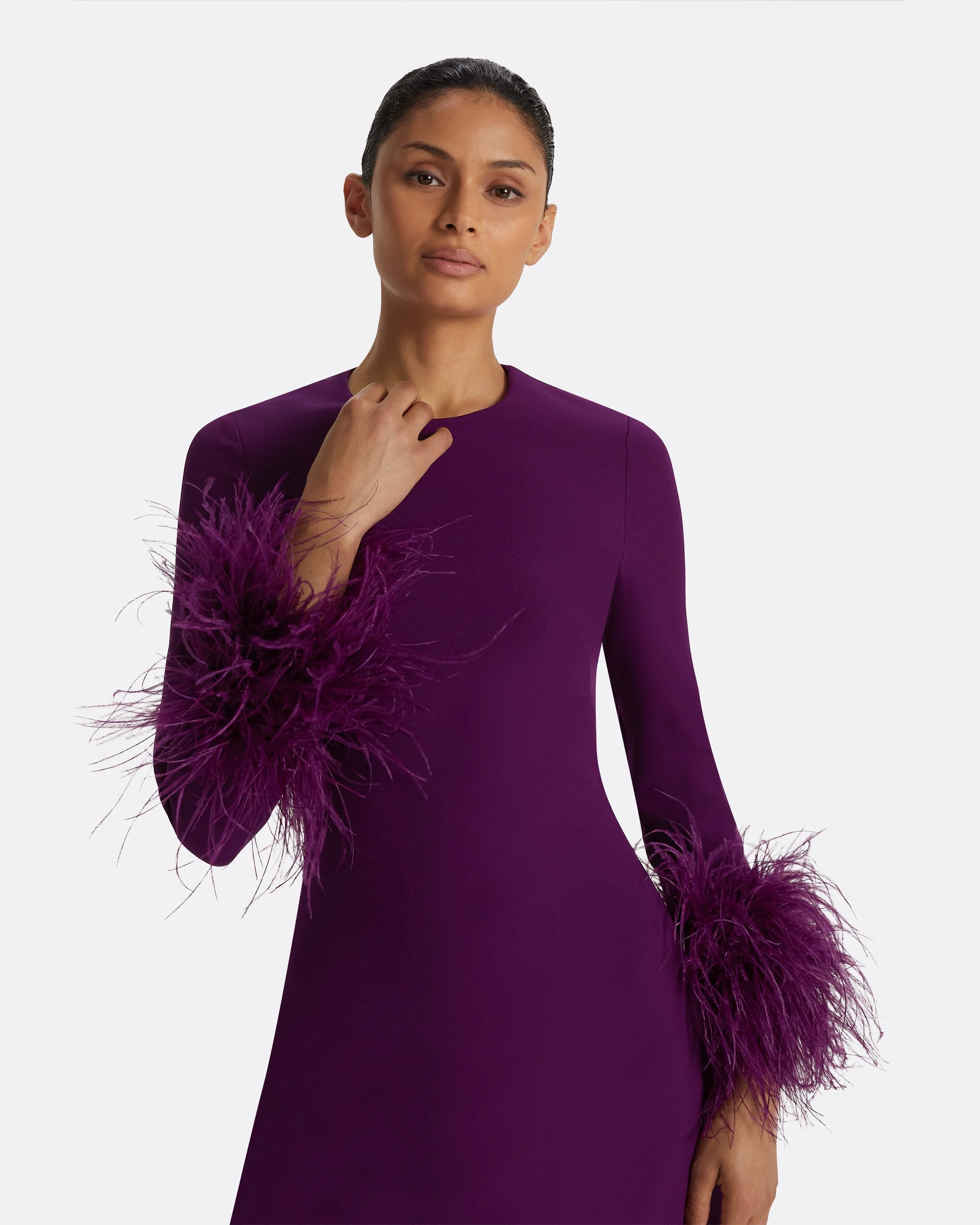Renalla Currant Feather-Trimmed Long Dress - Image 8