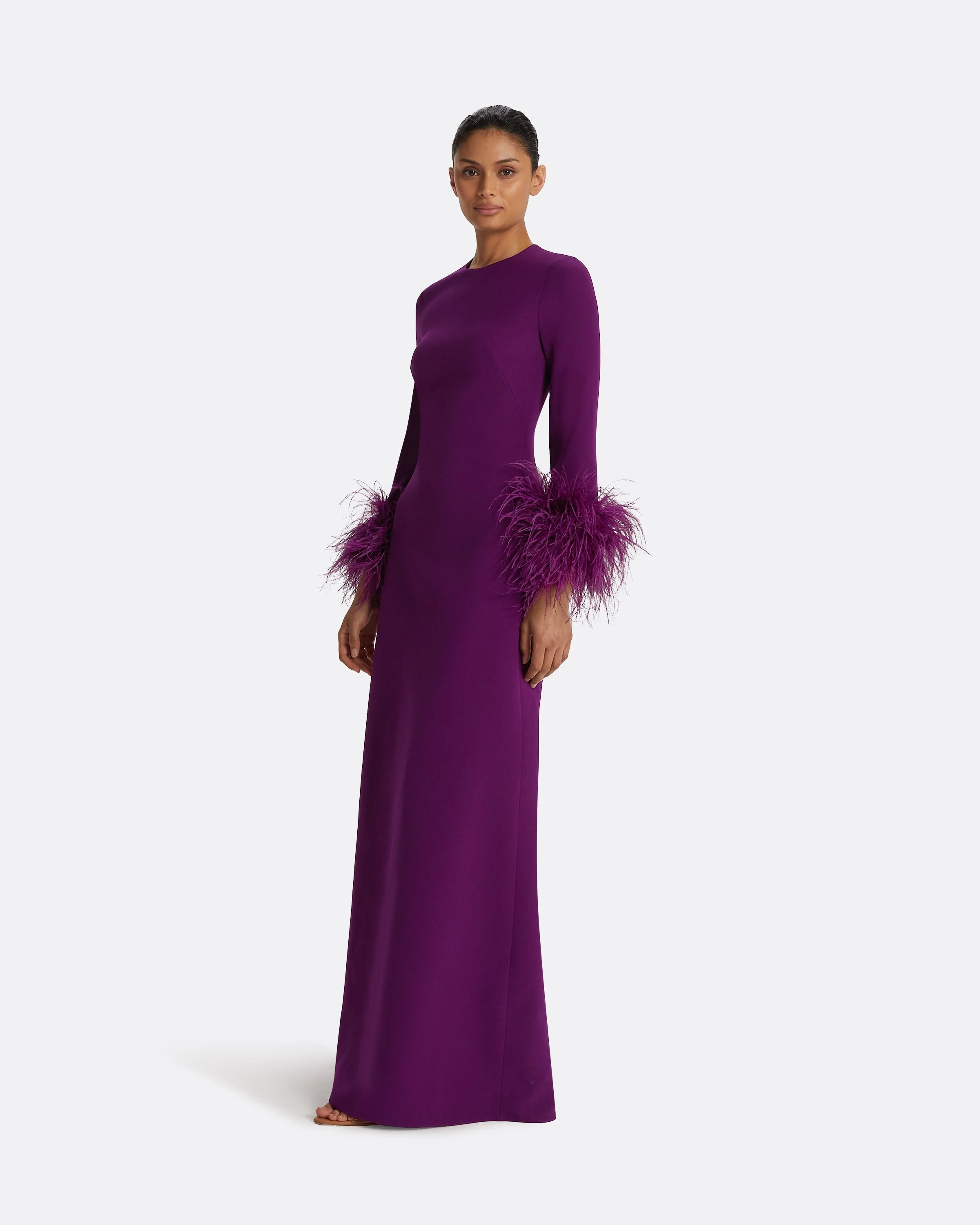 Renalla Currant Feather-Trimmed Long Dress - Image 9