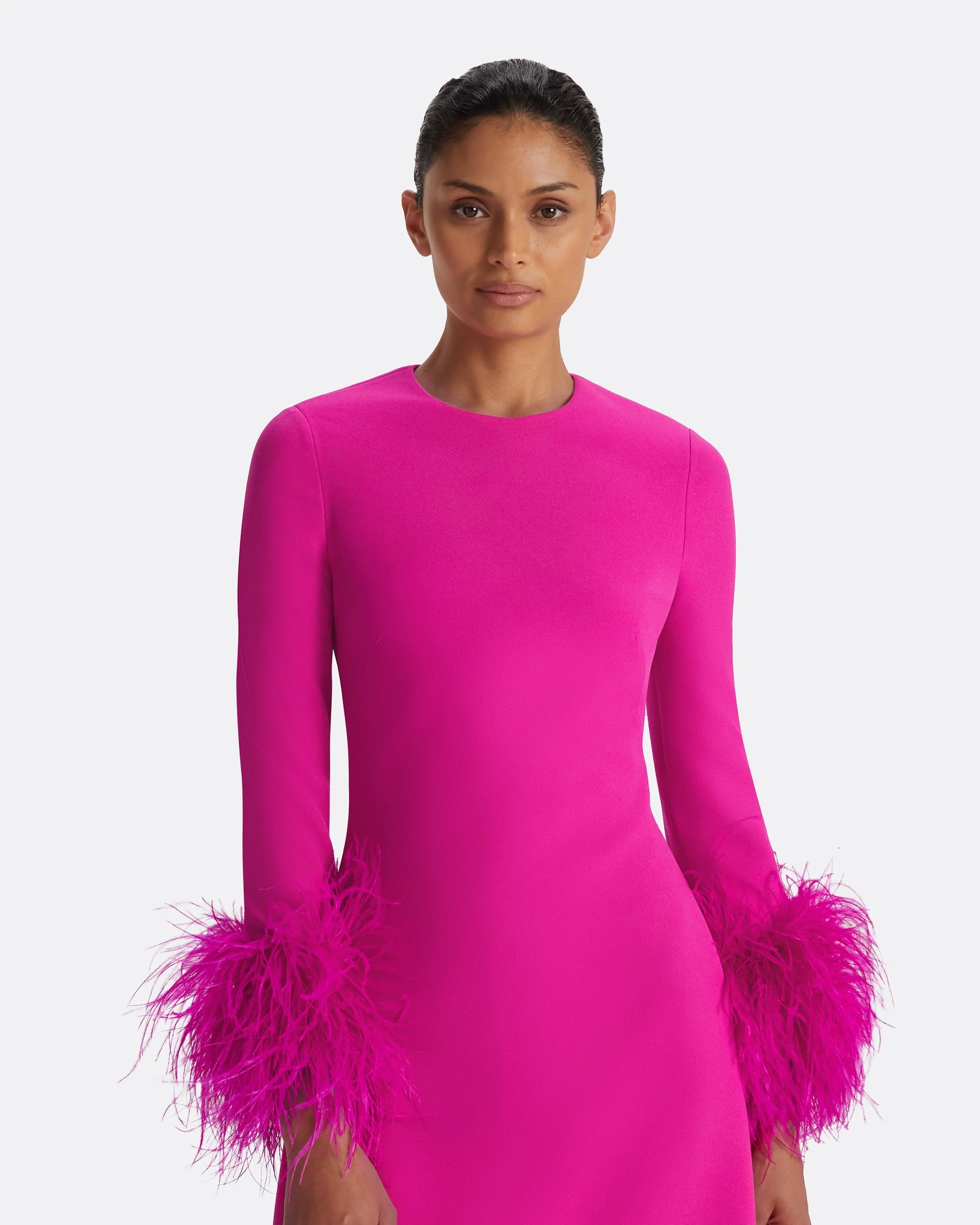 Renalla Wild Strawberry Feather-Trimmed Long Dress - Image 13
